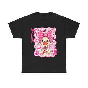Cute Pink Ribbon Duck Tee, Breast Cancer Awareness Shirt, Funny Unisex Cotton T-Shirt, Gift for Her, Cute Animal Apparel