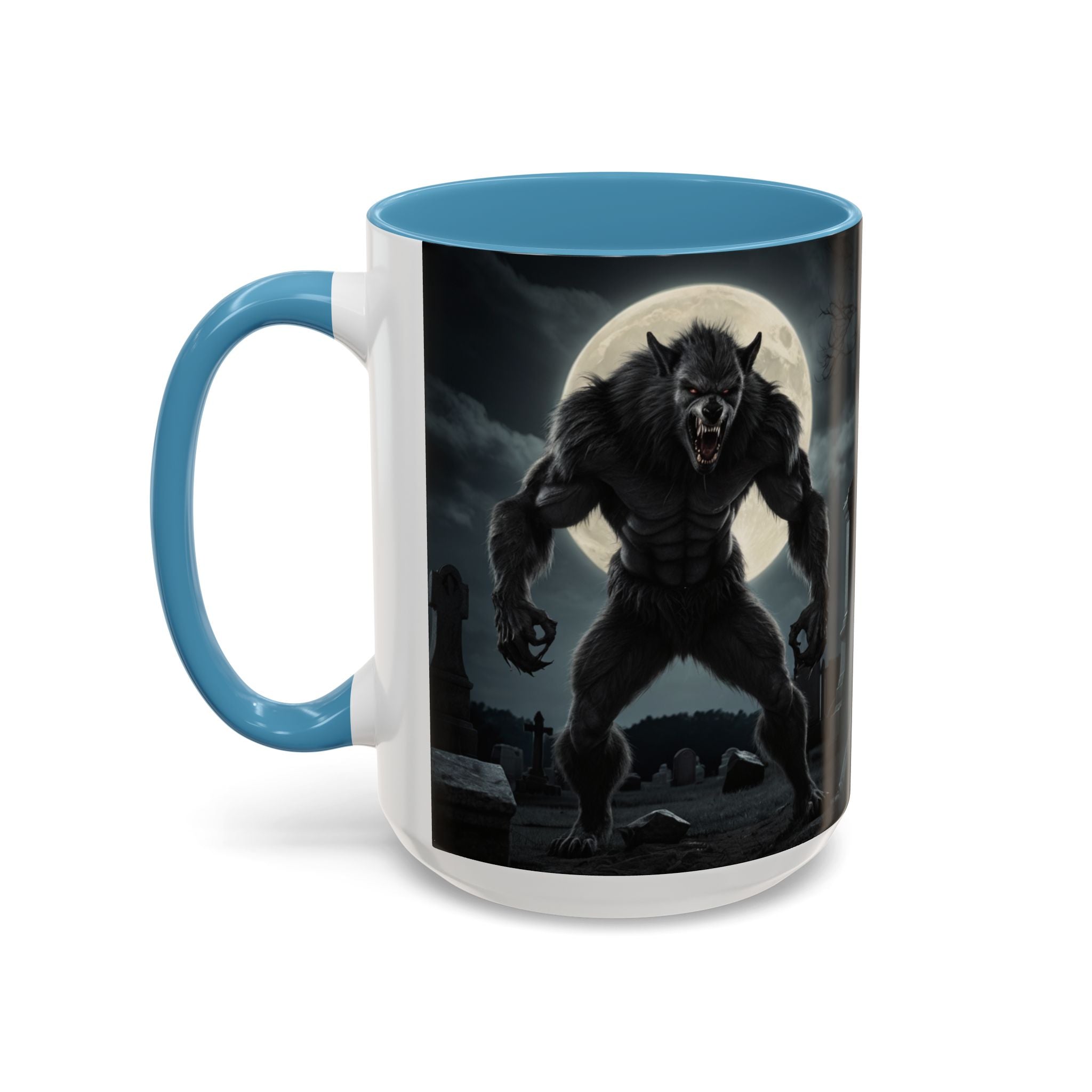 Werewolf Graveyard Coffee Mug — Gothic Moonlit Horror Accent Mug (11/15oz) fantasy