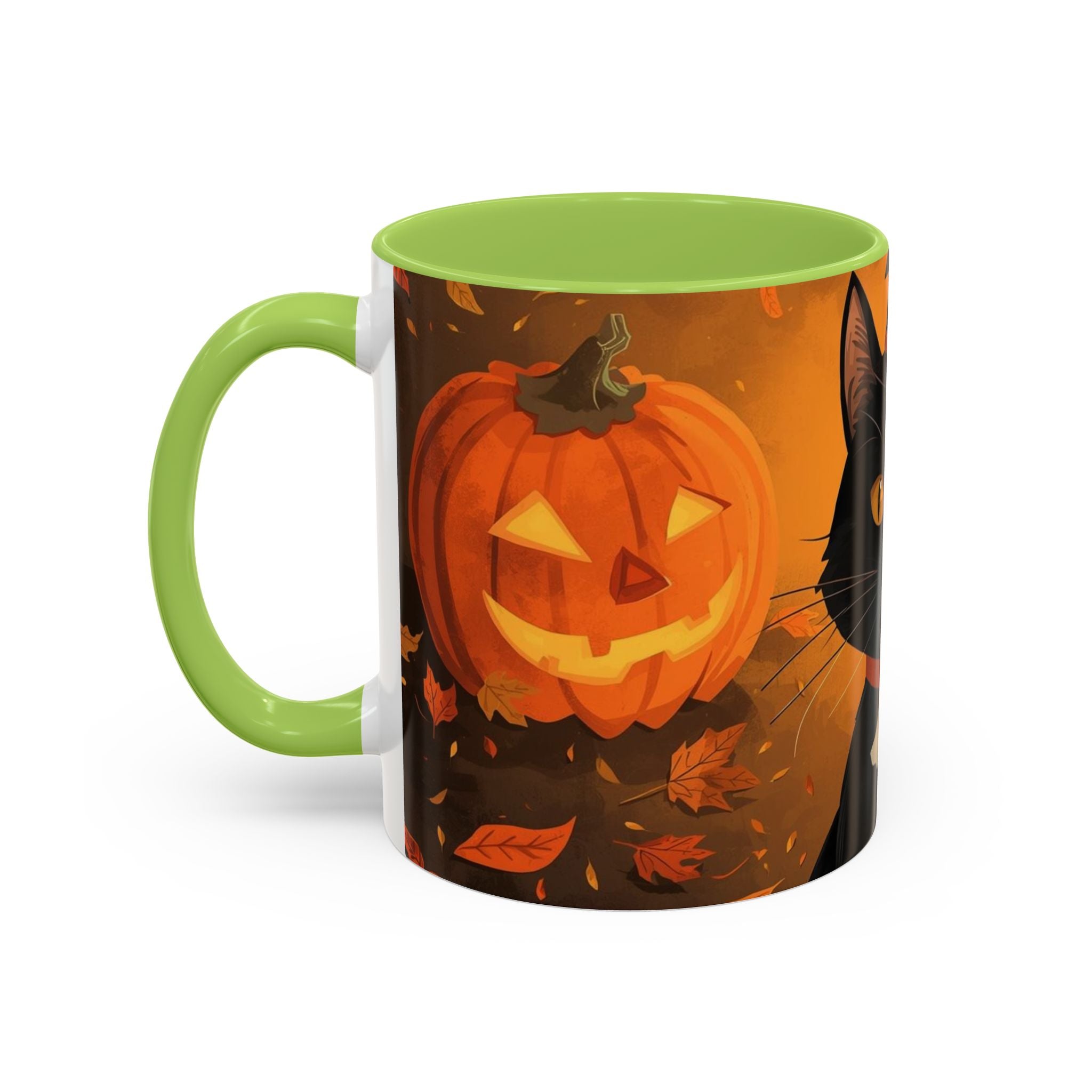Halloween Cat Coffee Mug - Spooky Black Cat & Pumpkin Design