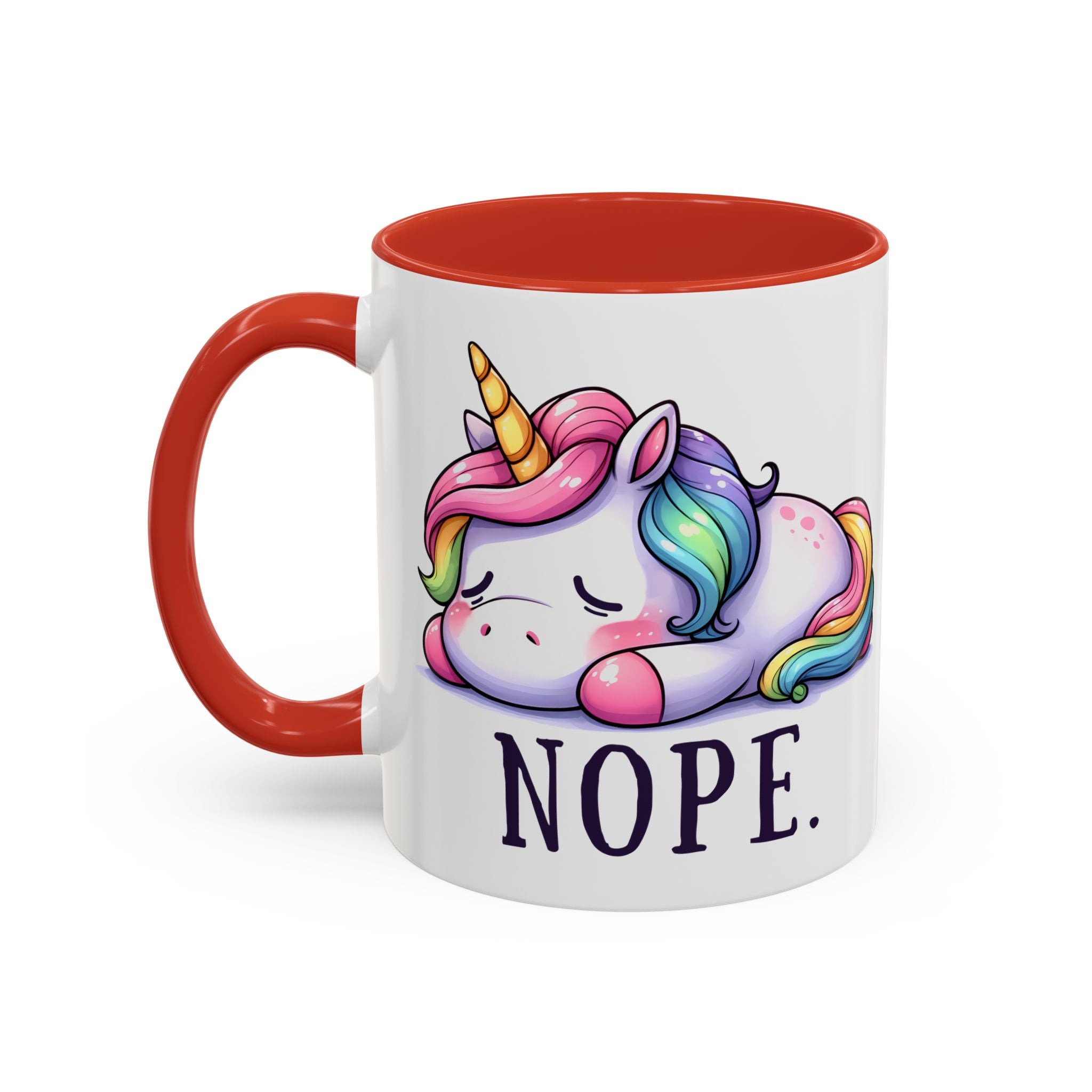 Nope Unicorn Accent Coffee Mug — Cute Rainbow Sleeping Unicorn 11/15oz
