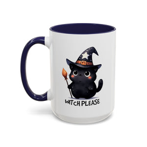 Cute Witch Cat Coffee Mug - Perfect for Halloween, Cat Lover Gift, Witch Please Design, Black Cat Mug, Cozy Drinkware