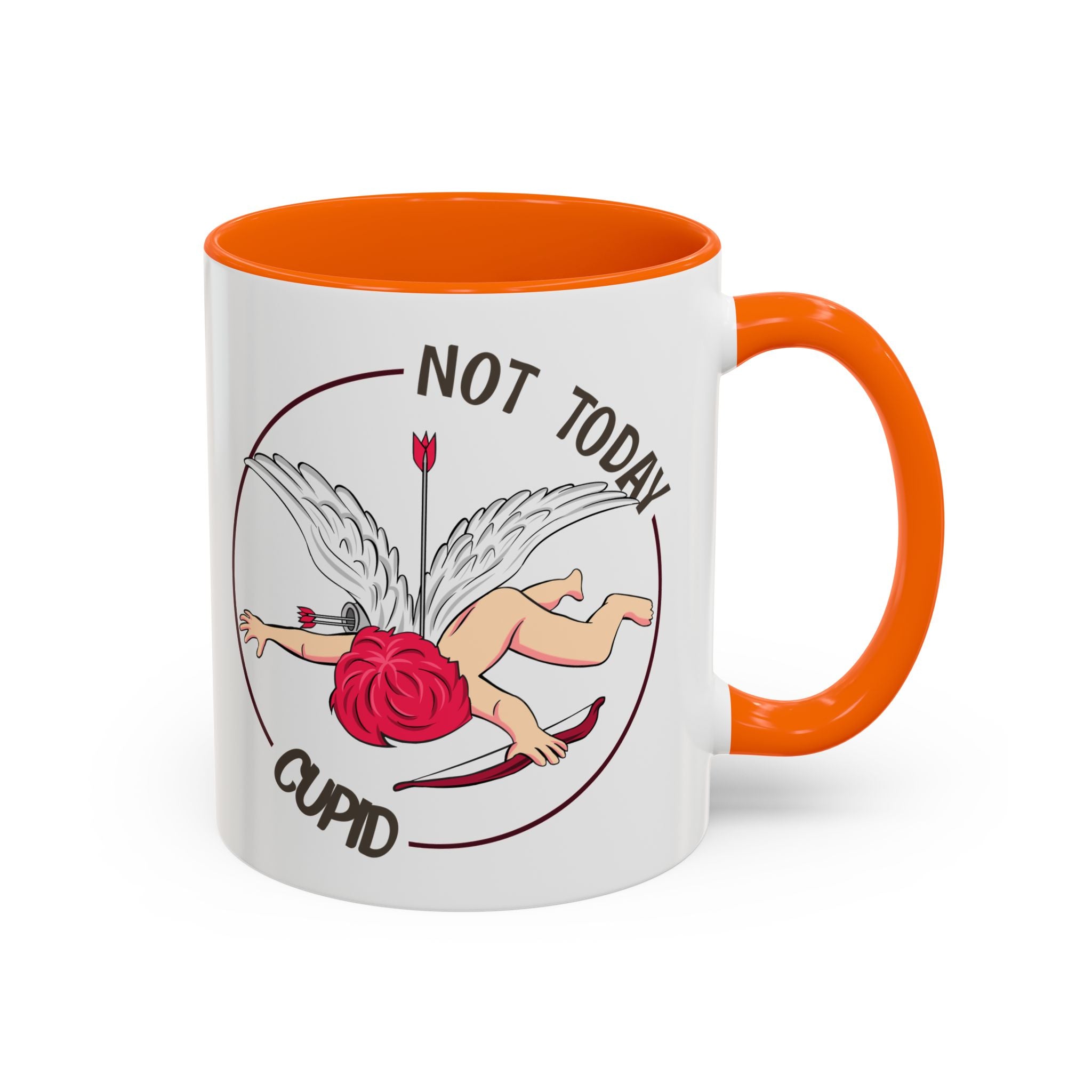 Not Today Cupid Coffee Mug — Funny Anti-Valentine Accent Mug (11/15oz)