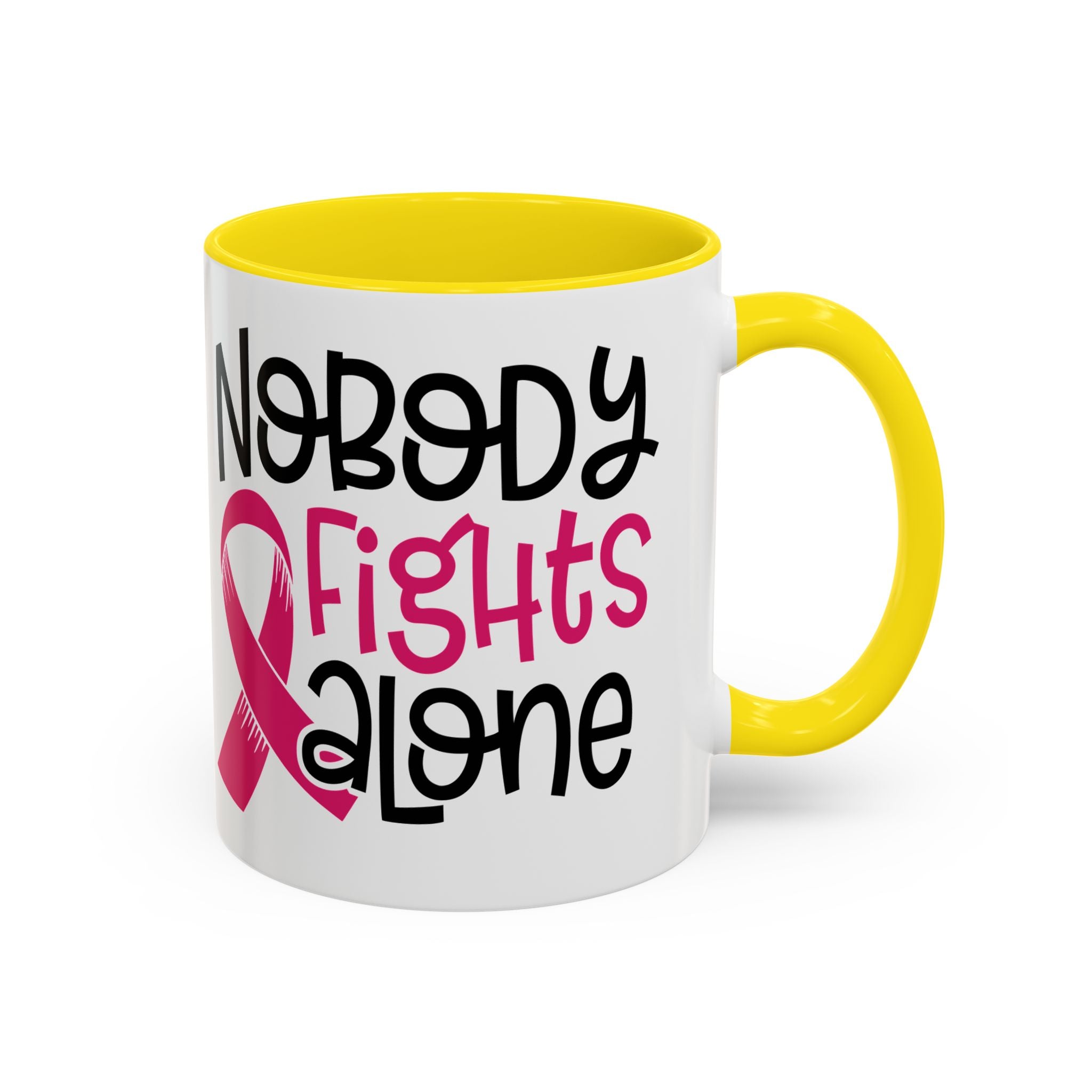 Inspirational Coffee Mug for Support - 'Nobody Fights Alone' | Breast Cancer Awareness Gift, Motivational Mug, Friendship Gift, Self-Care