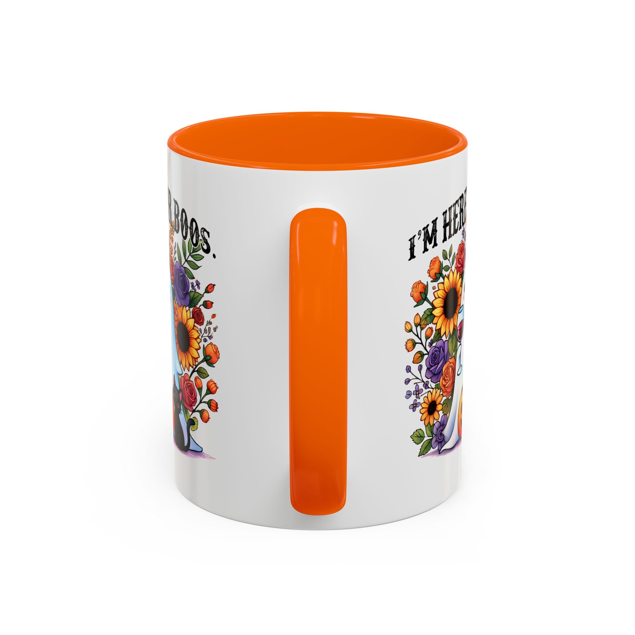 Spooky Floral Coffee Mug - I'm Here for Boos, Halloween Gift, Autumn Decor, Cute Ghost Mug, Cat Lover Drinkware