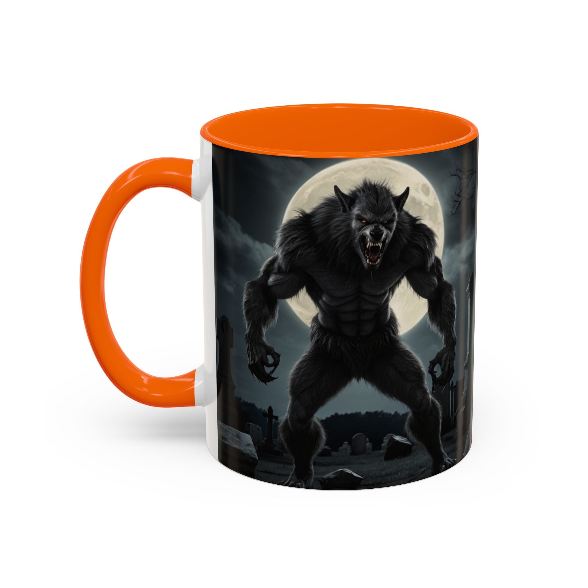 Werewolf Graveyard Coffee Mug — Gothic Moonlit Horror Accent Mug (11/15oz) fantasy