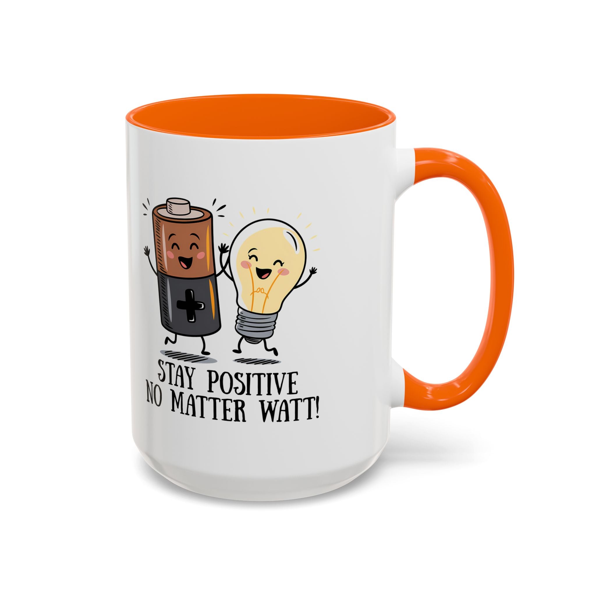 Stay Positive Accent Coffee Mug - 11oz & 15oz - Cute Light Bulb & Battery Design