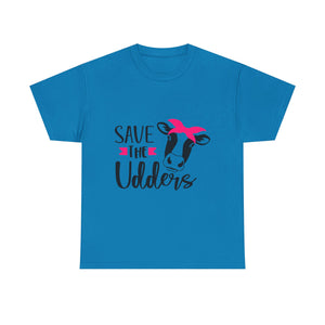 cancer awareness Save the Udders Unisex Heavy Cotton Tee, Fun Cow Tee,  Animal Lover Gift, Casual Tee, Eco-Friendly Apparel