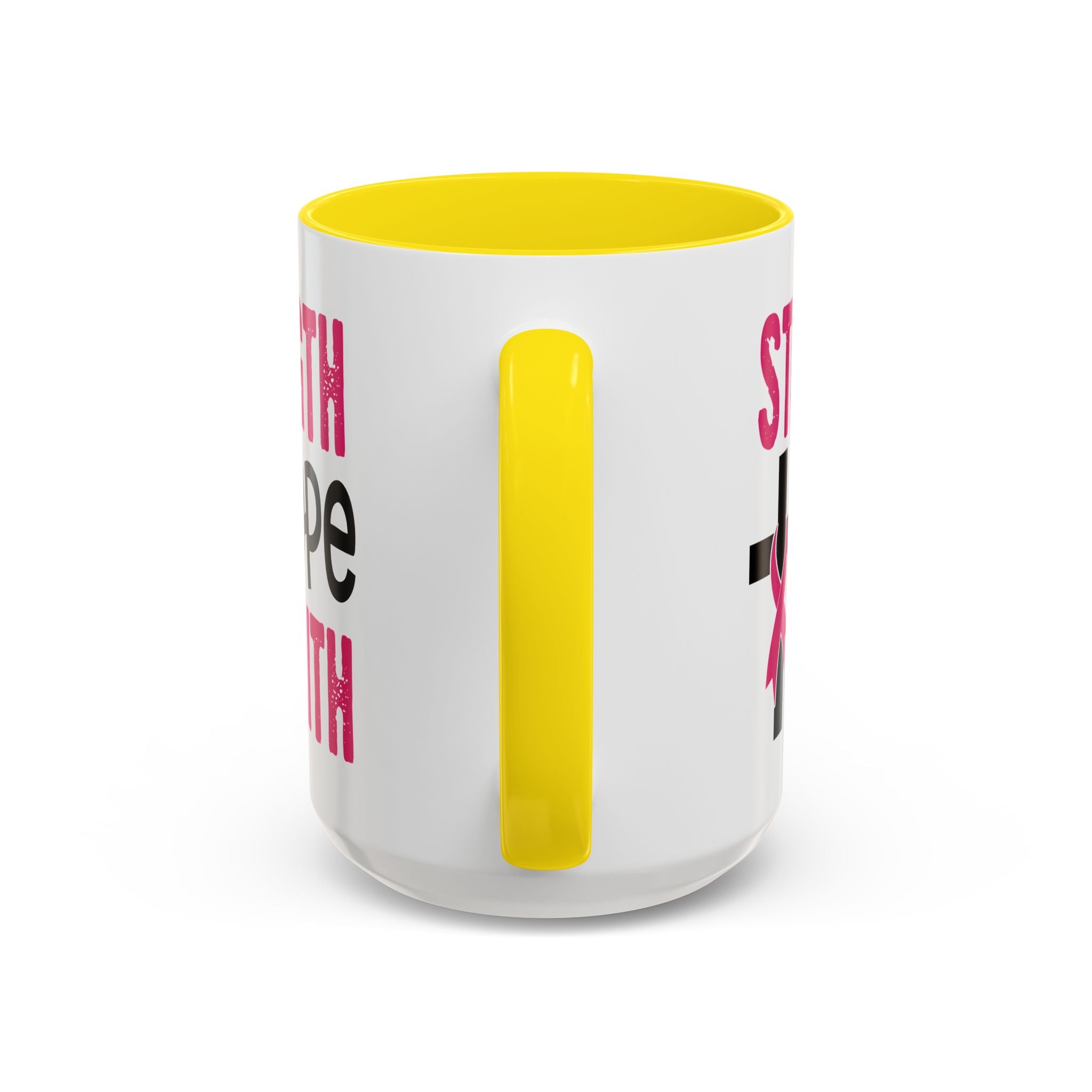 Inspirational Coffee Mug - Strength, Hope, Faith, Pink Ribbon, Christian Gifts, Motivational Drinkware, Breast Cancer Awareness