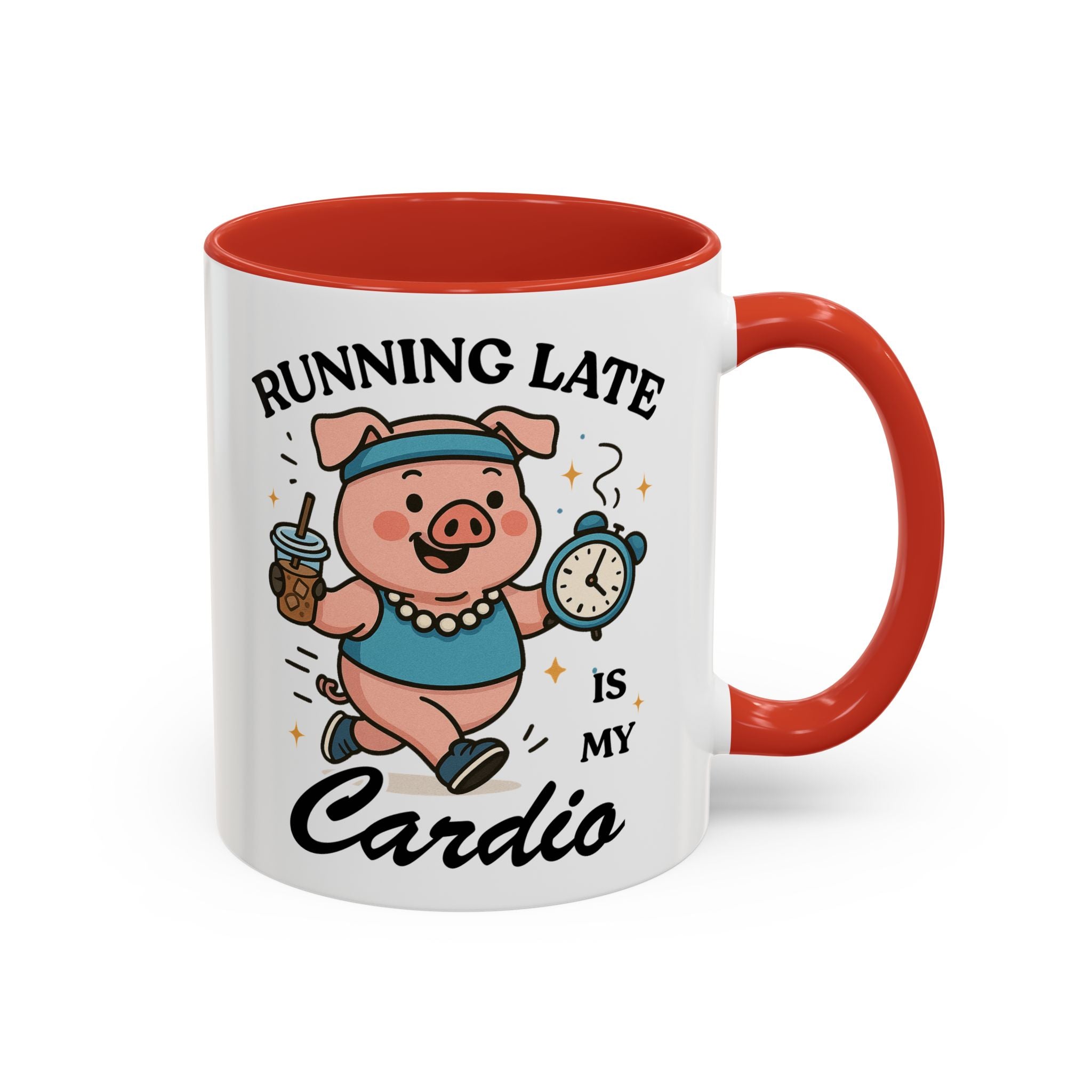 Running Late Is My Cardio Coffee Mug — Funny Pig Jogger Accent Mug (11/15oz)