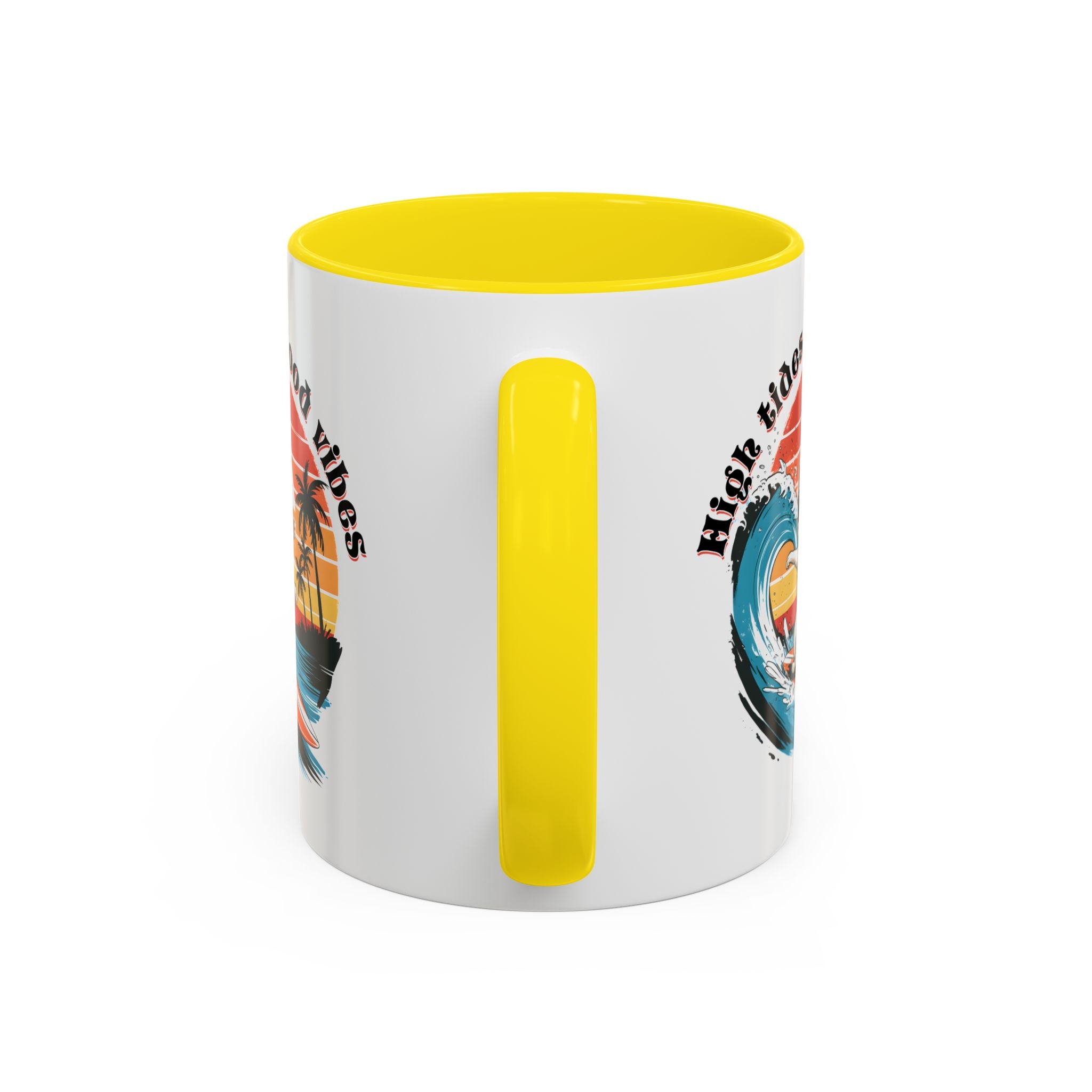 Surfing Cat Coffee Mug - High Tides & Good Vibes - Beach Lover Gift animal lover funny