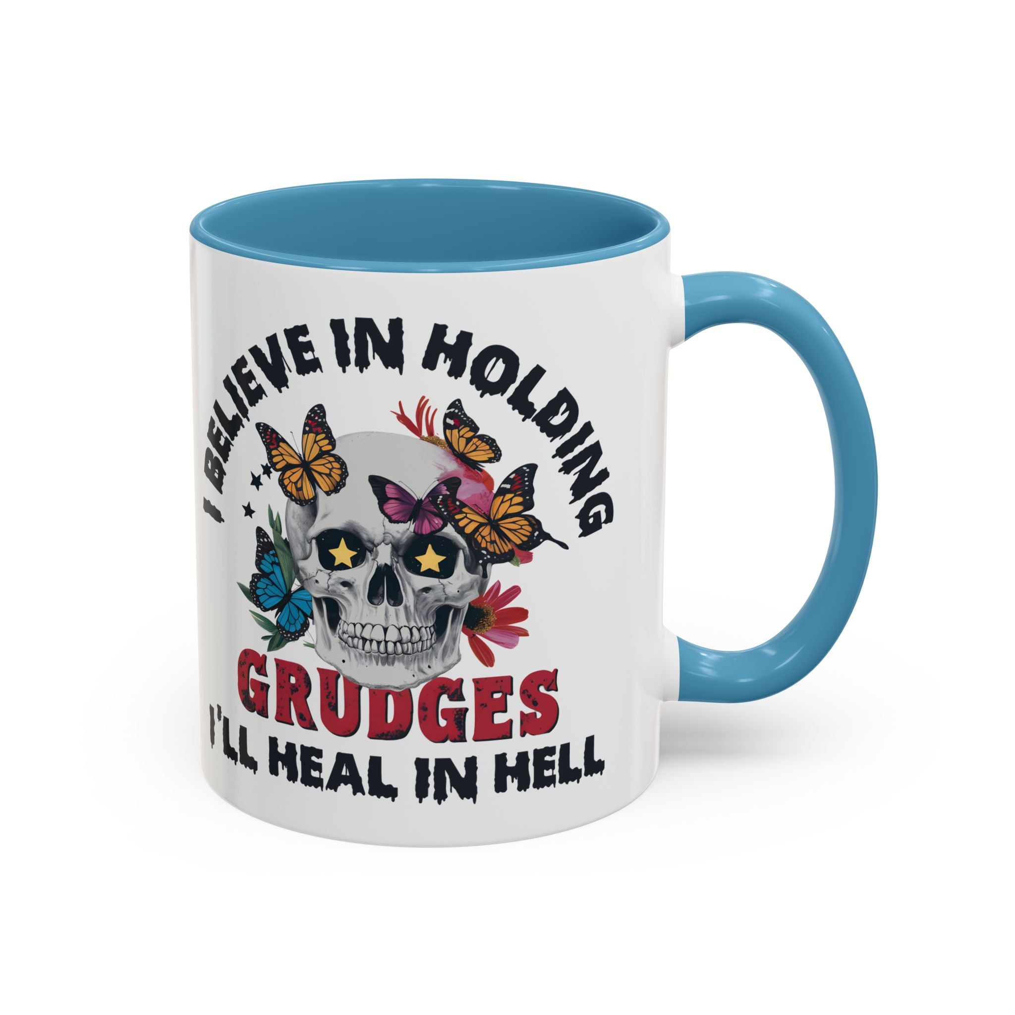 Grudge-Holder Coffee Mug - 11 & 15oz Ceramic with Floral Skull Design gothic horror art