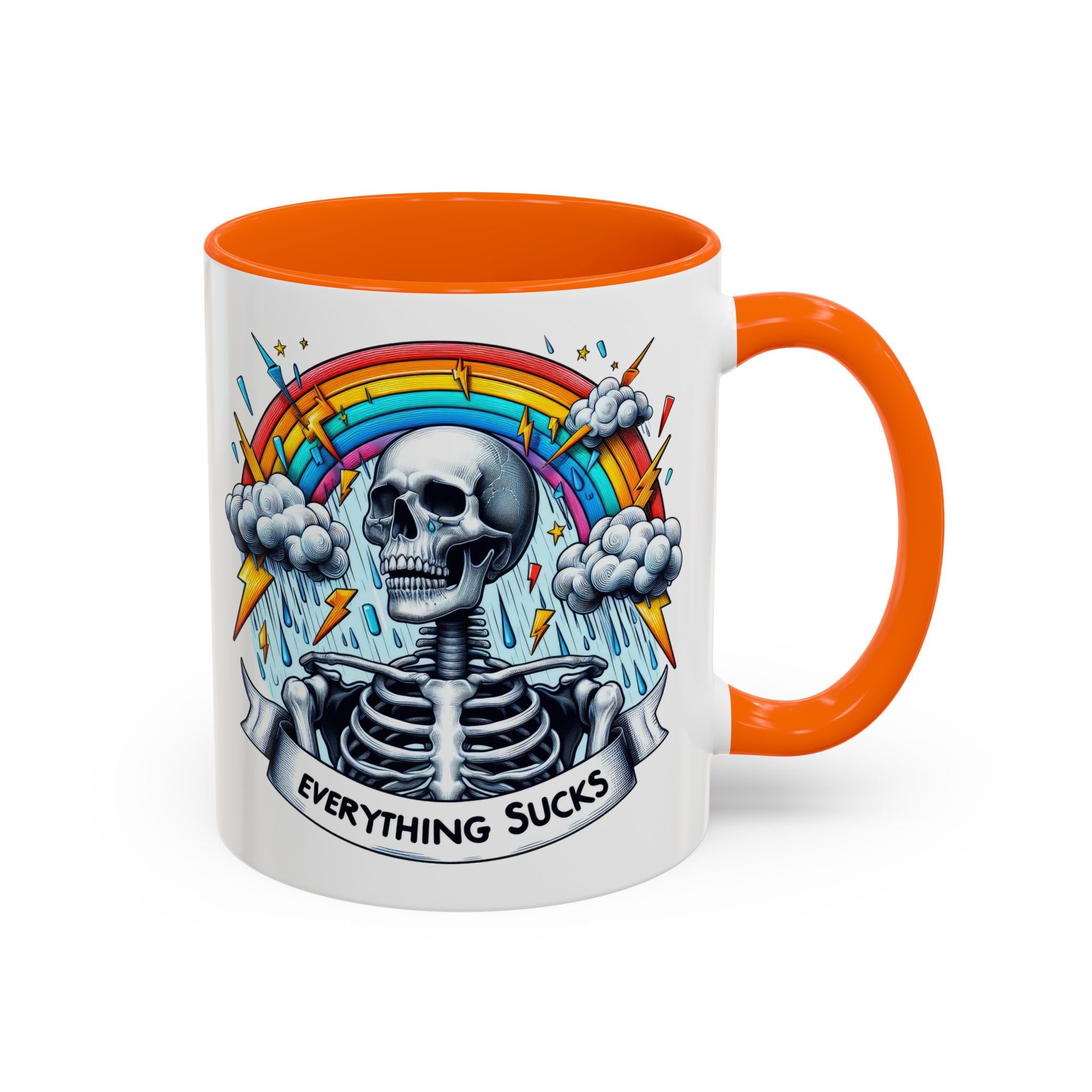 Everything Sucks Skeleton Coffee Mug | 11oz 15oz | Unique Gift for Coffee Lovers, Goth Home Décor, Quirky Humor Mug, Dark Aesthetic