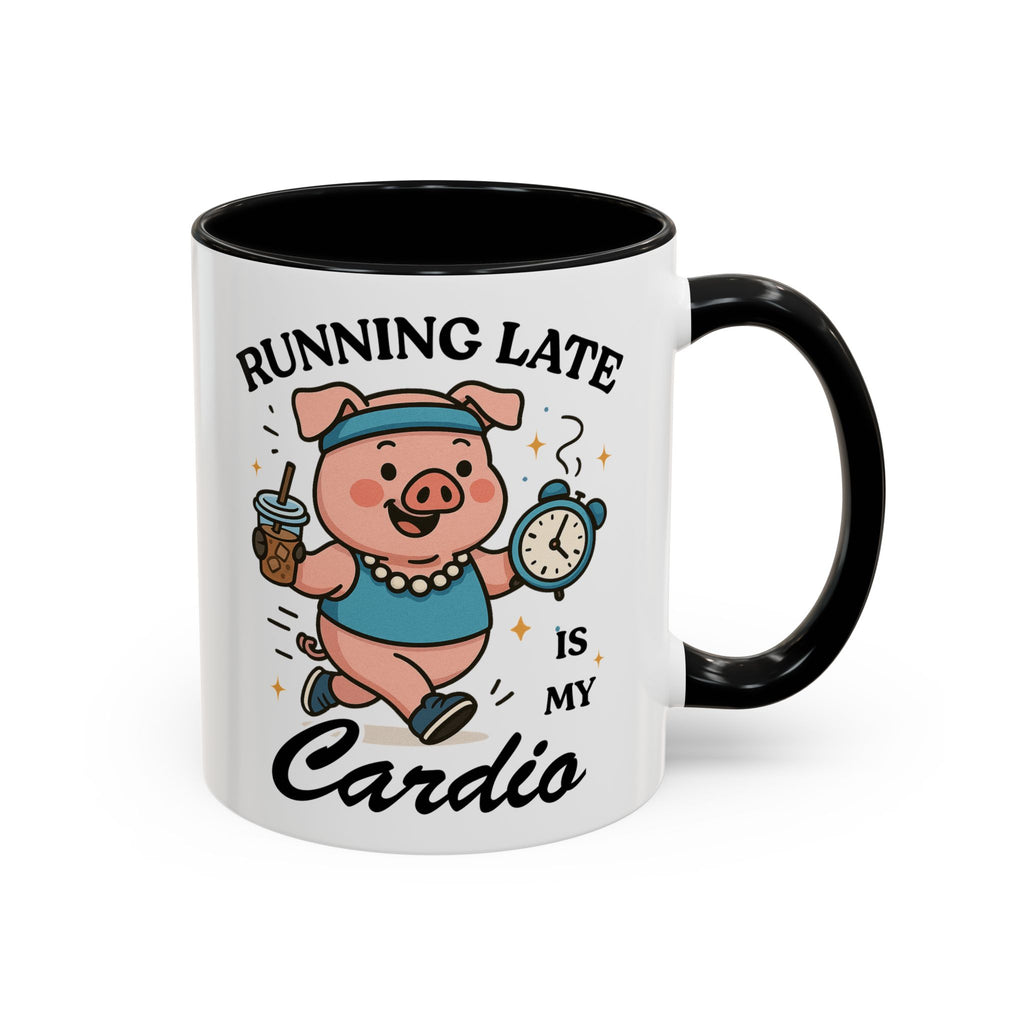 Running Late Is My Cardio Coffee Mug — Funny Pig Jogger Accent Mug (11/15oz)