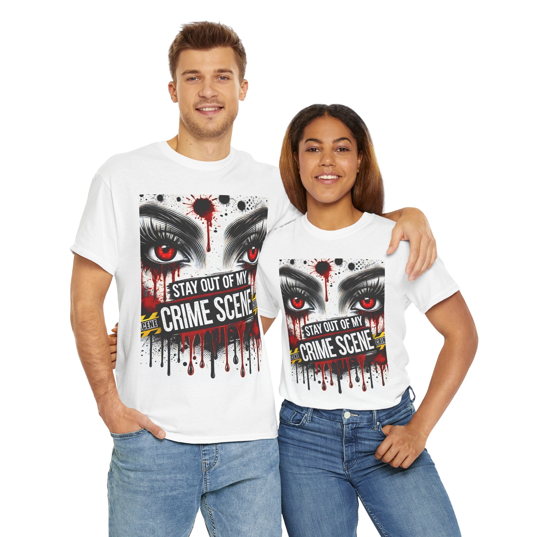 Gothic Crime Scene Tee | Edgy Graphic T-Shirt for Halloween, Horror Fans, Costume Parties, Birthday Gift, Unisex Heavy Cotton
