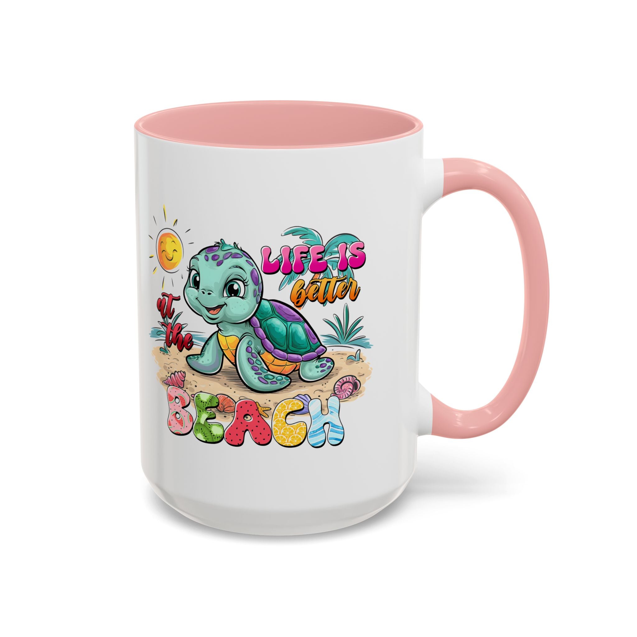 Beach Vibe Accent Coffee Mug - "Life is Better at the Beach" Design turtle animal lover