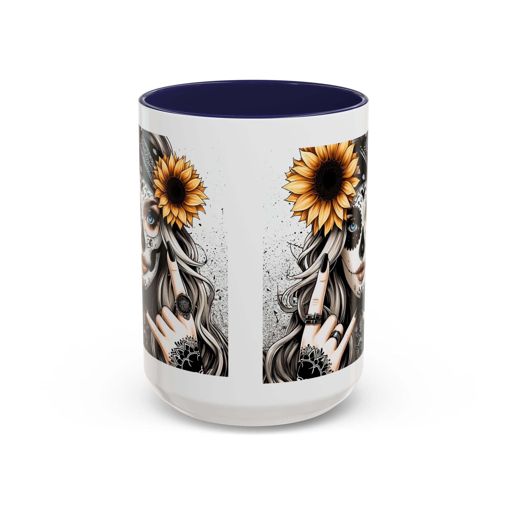 Sunflower Skull Accent Coffee Mug, Gothic Floral Mug, Unique Gift for Coffee Lovers, Boho Decor, Halloween Mug, Artful Drinkware
