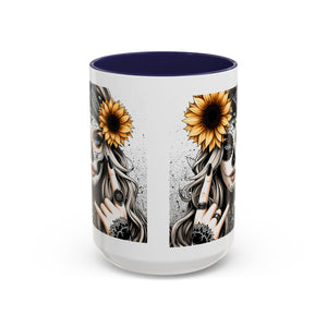 Sunflower Skull Accent Coffee Mug, Gothic Floral Mug, Unique Gift for Coffee Lovers, Boho Decor, Halloween Mug, Artful Drinkware