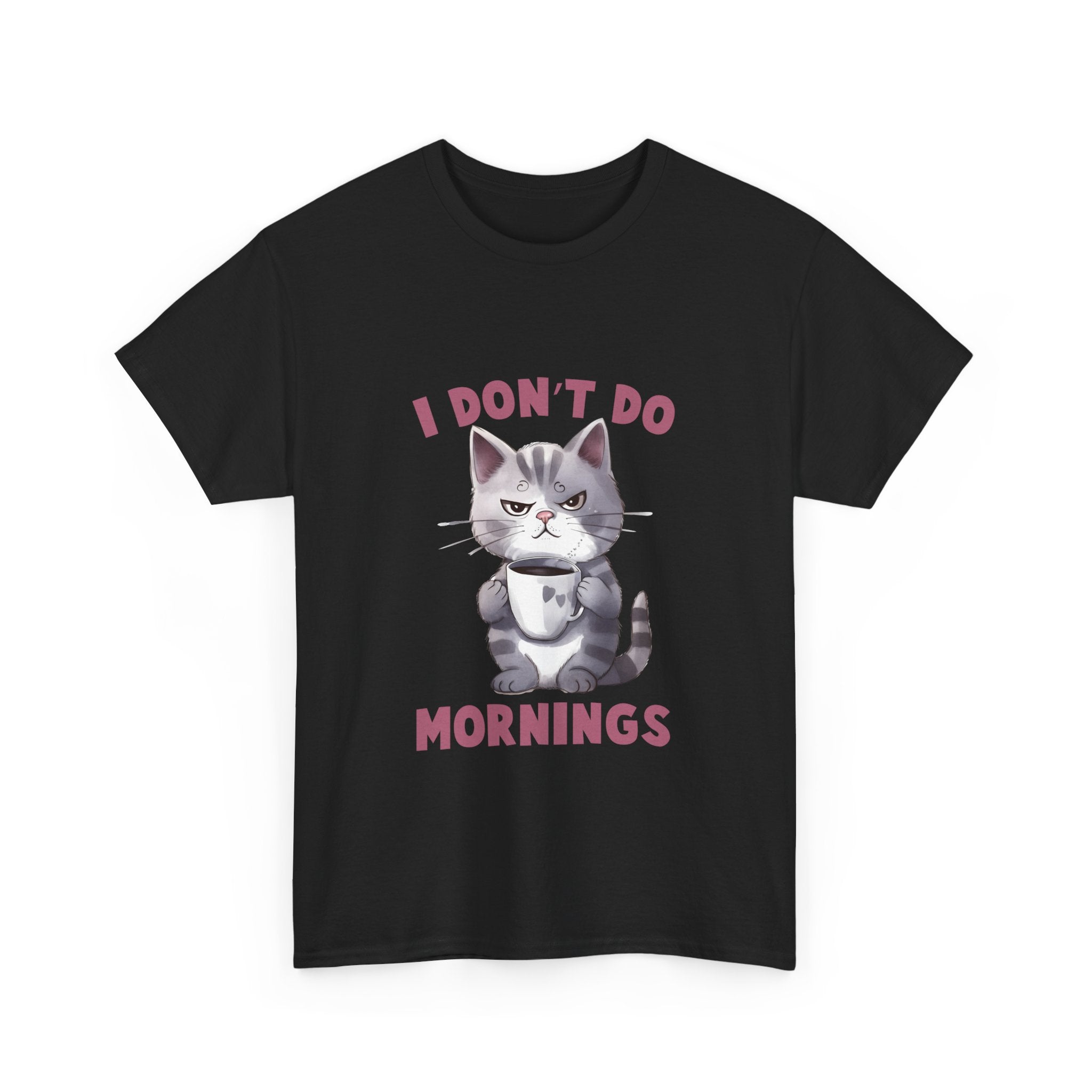 I Don't Do Mornings Cat Tee | Funny Unisex Cotton T-Shirt, Gift for Cat Lovers, Relaxed Fit Top, Cute Pet Owner Appreciation