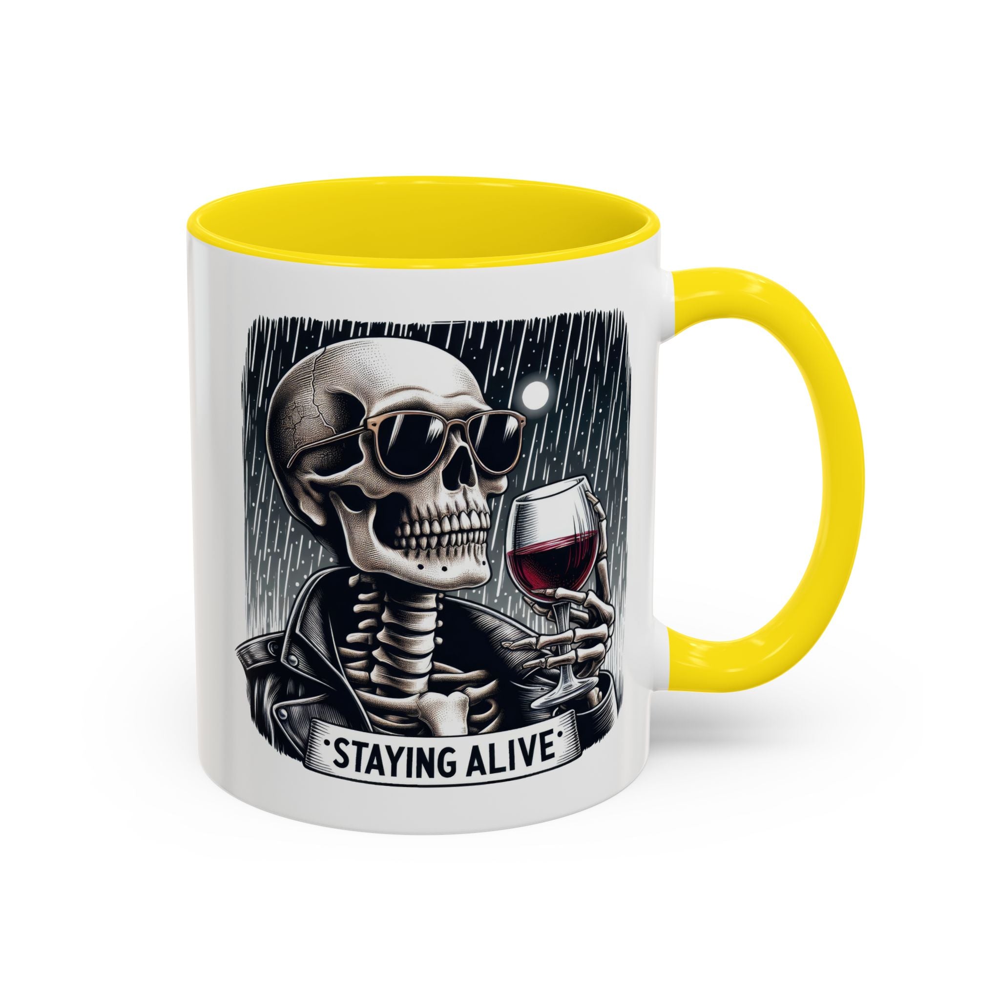 Stylish Skull Coffee Mug, Gothic Drinkware, Staying Alive Gift for Halloween, Funny Office Mug, Alternative Drinkware