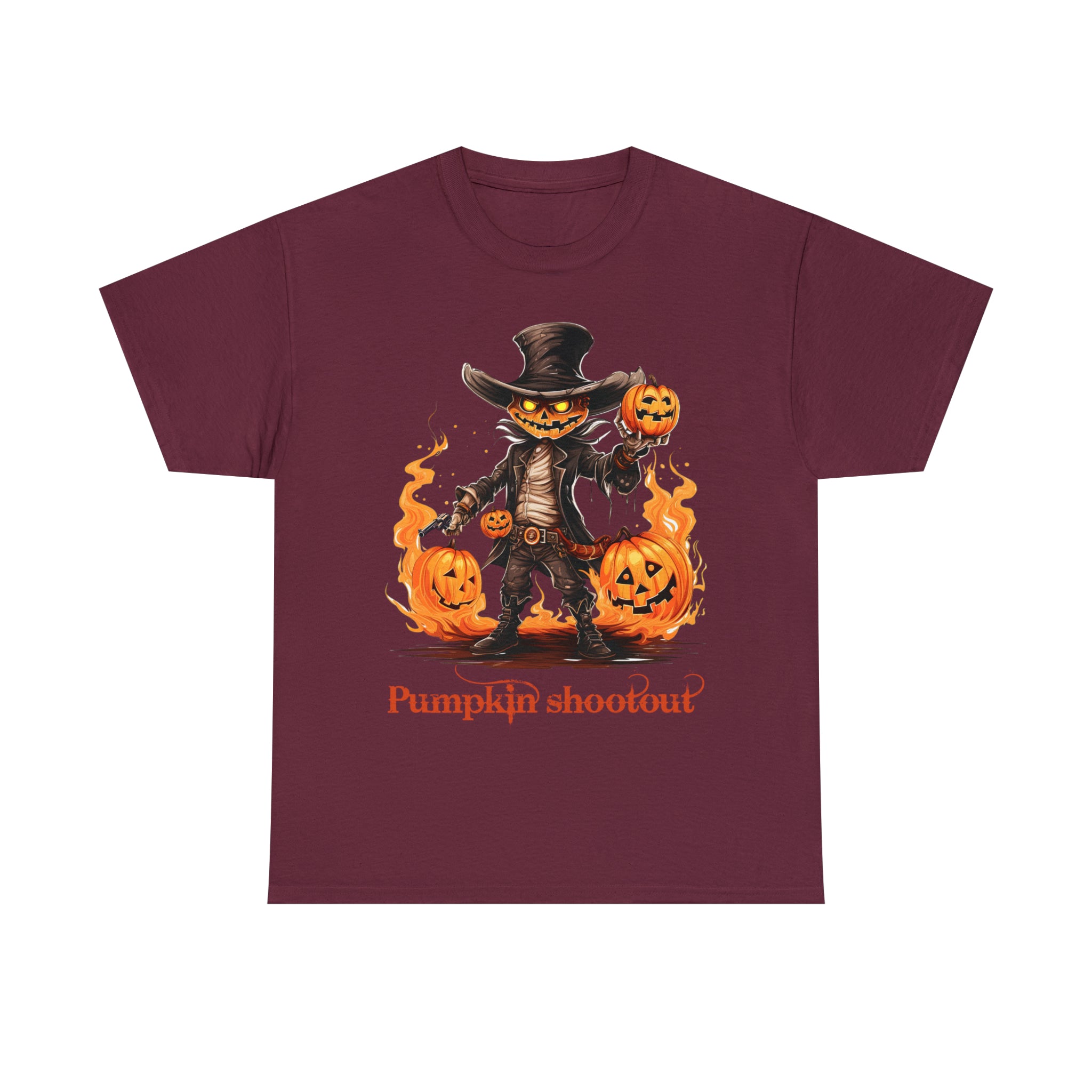 Halloween t shirt pumpkin western style shootout funny fall fun scary stocking stuffer for whole family  cotton tee