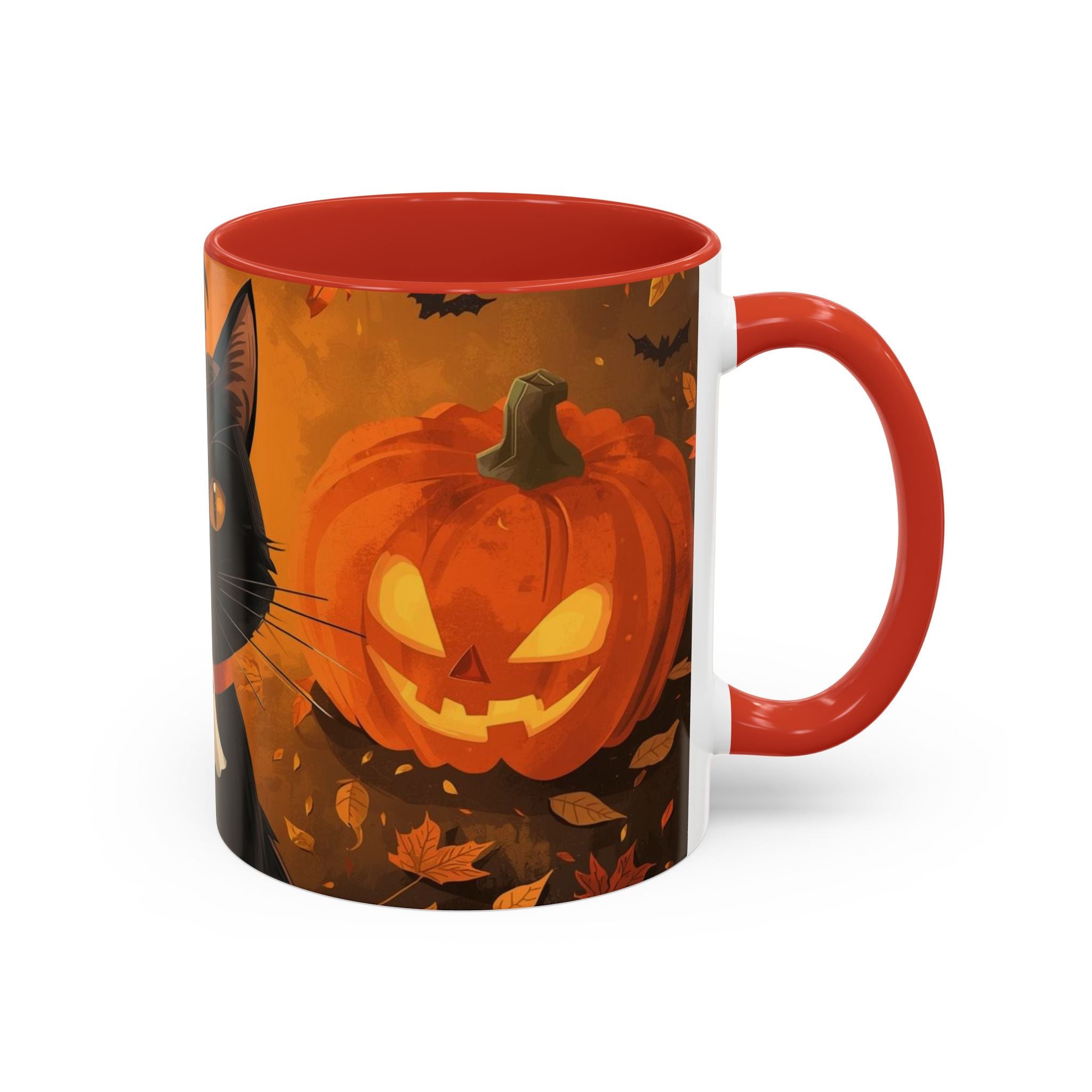 Halloween Cat Coffee Mug - Spooky Black Cat & Pumpkin Design