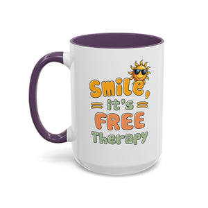 Smile It's Free Therapy Coffee Mug - Fun & Cheerful Accent Mugs for Brightening Your Day
