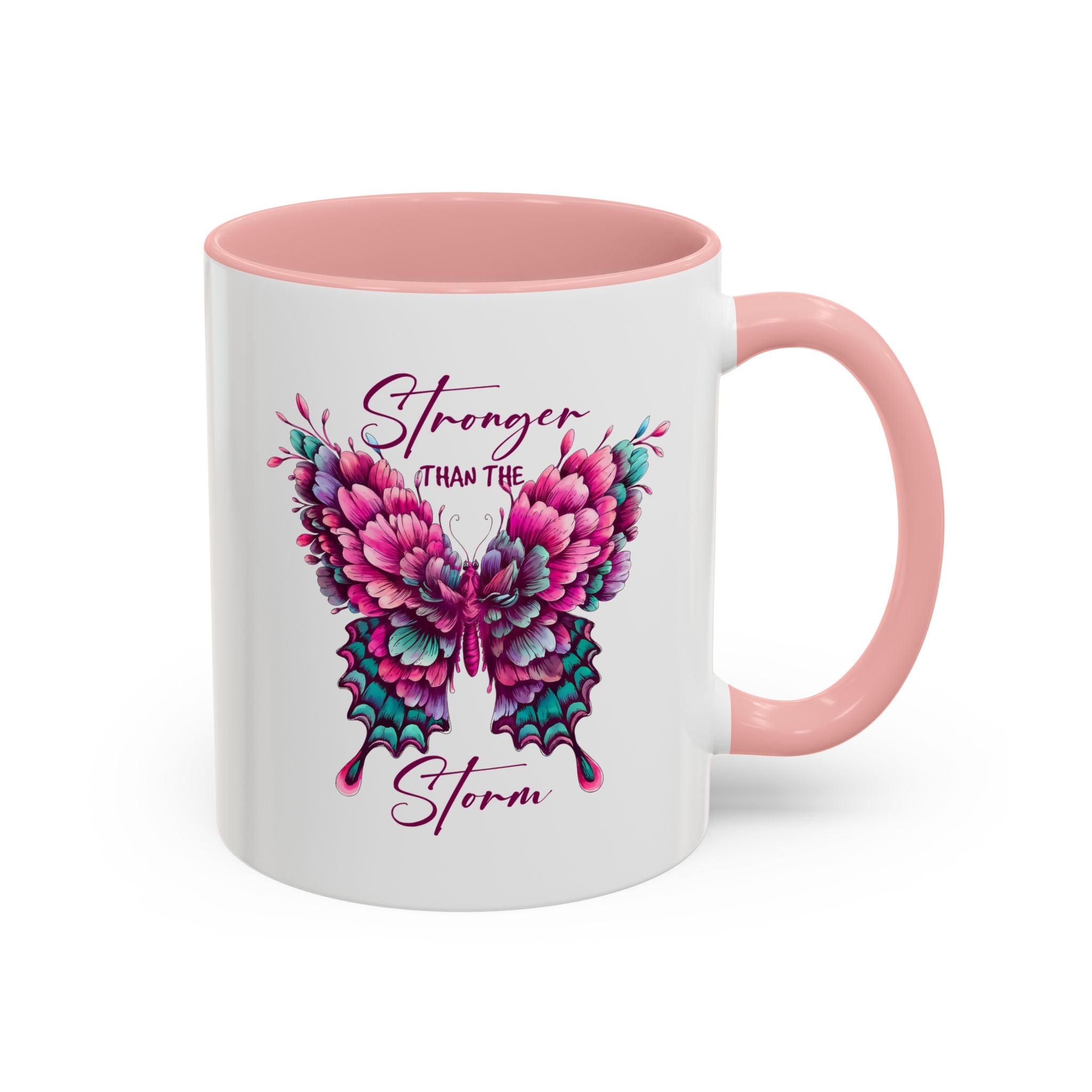 Stronger Than The Storm Accent Coffee Mug - Inspirational Butterfly Design