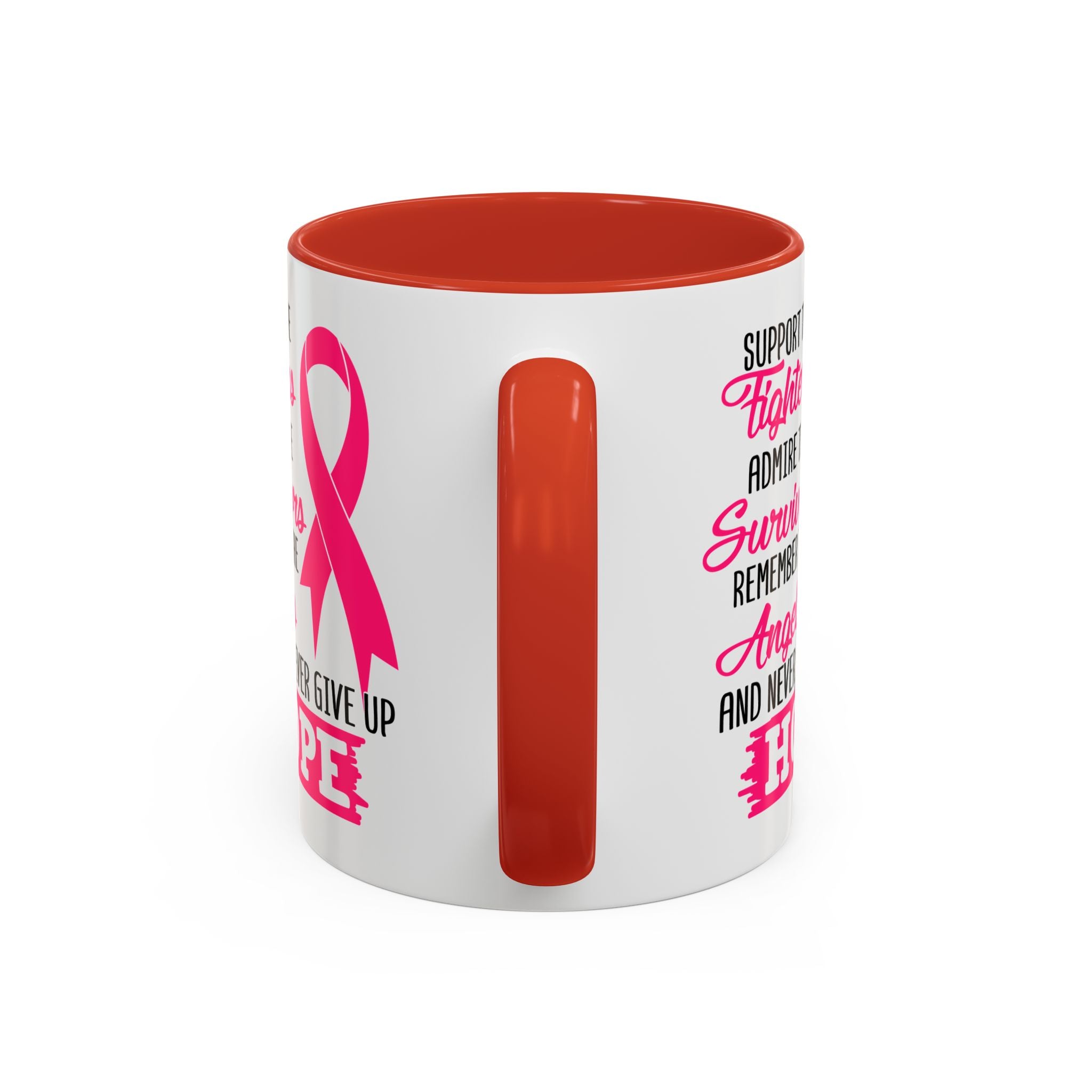 Inspirational Pink Ribbon Coffee Mug: Support Fighters, Admire Survivors, Celebrate Hope, Gift for Cancer Awareness, Motivational Mug