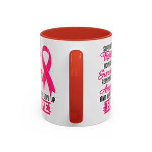 Inspirational Pink Ribbon Coffee Mug: Support Fighters, Admire Survivors, Celebrate Hope, Gift for Cancer Awareness, Motivational Mug