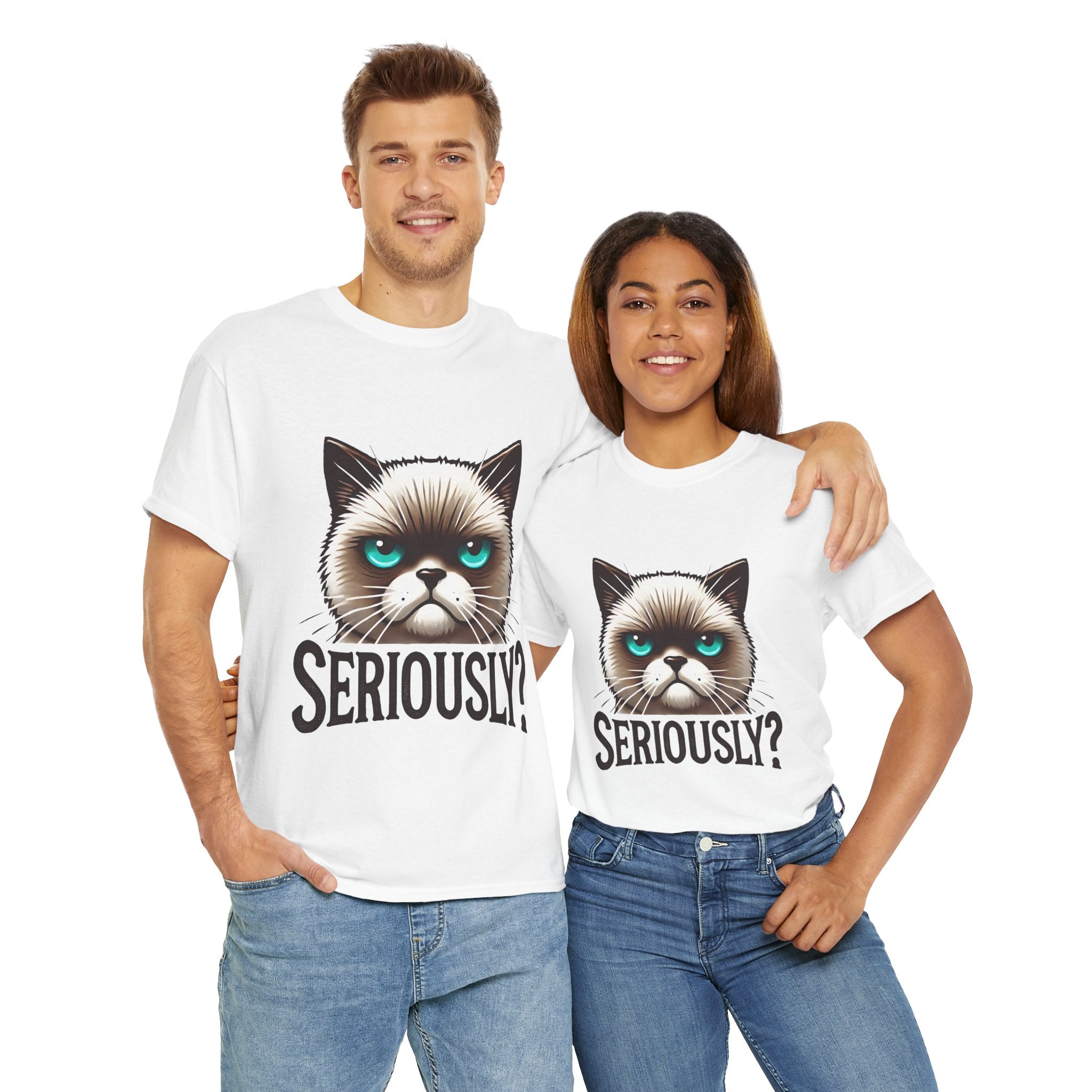 Funny Cat Graphic Tee - 'Seriously?' Unisex Heavy Cotton Shirt