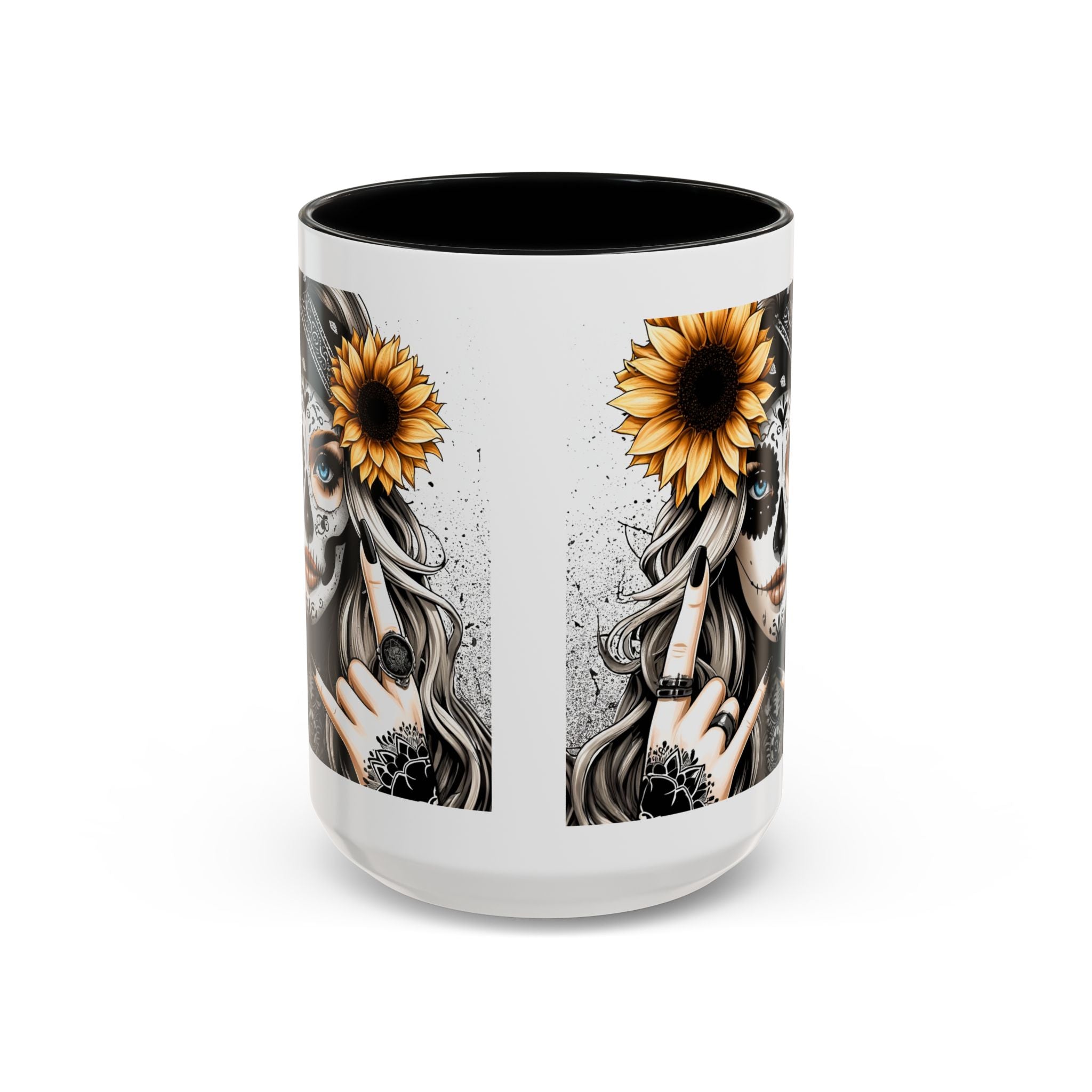 Sunflower Skull Accent Coffee Mug, Gothic Floral Mug, Unique Gift for Coffee Lovers, Boho Decor, Halloween Mug, Artful Drinkware