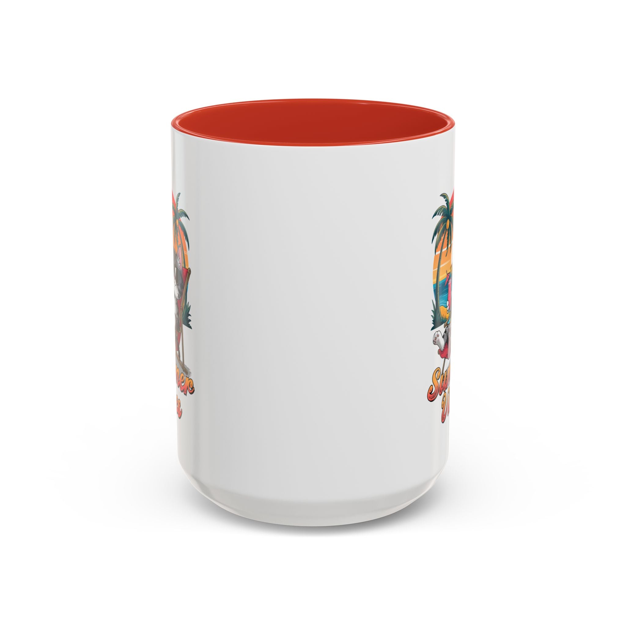 Summer Vibes Coffee Mug, Tropical Cat Mug, Beach Lover Gift, Fun Animal Sipware, Vacation-themed Drinkware, Pet Lover Cup