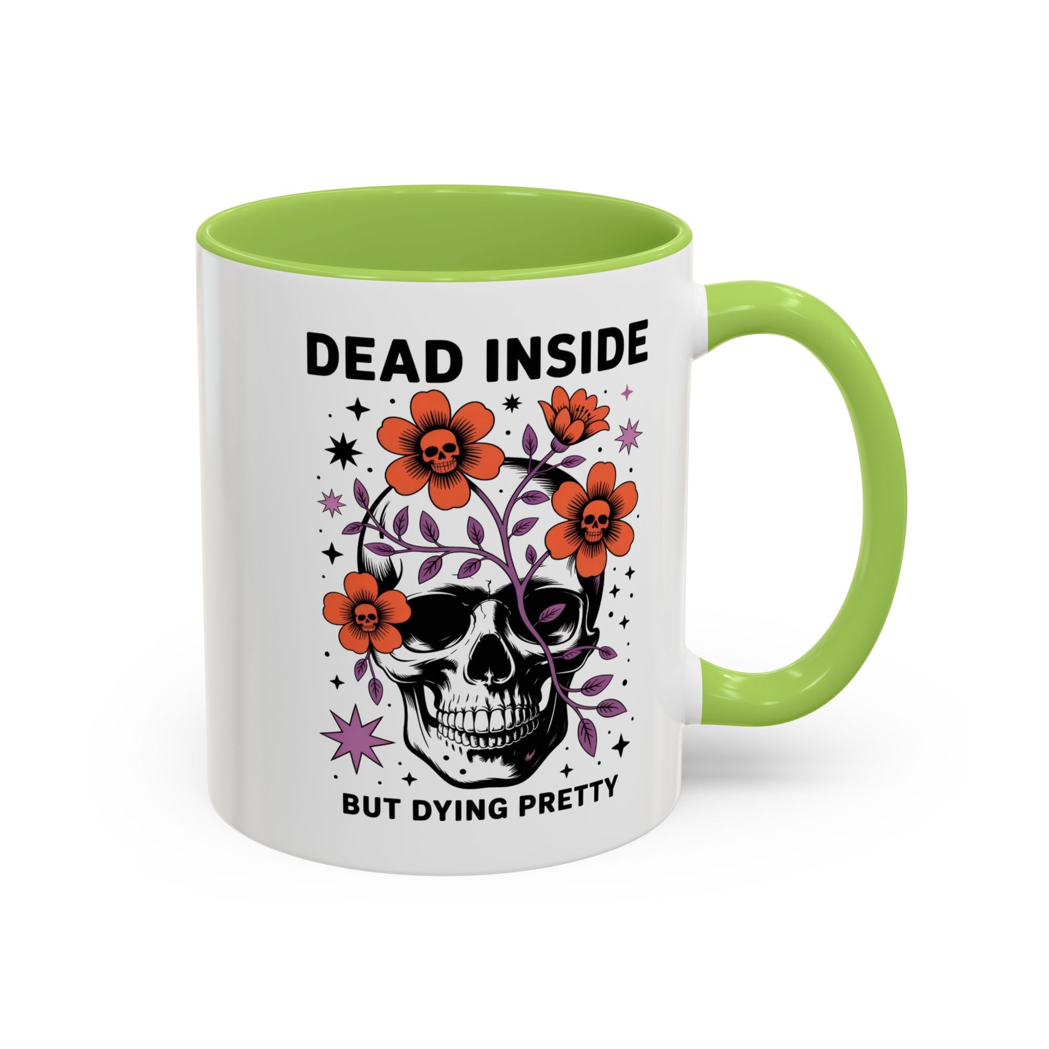 Dead Inside But Dying Pretty Accent Coffee Mug — Floral Skull 11/15oz
