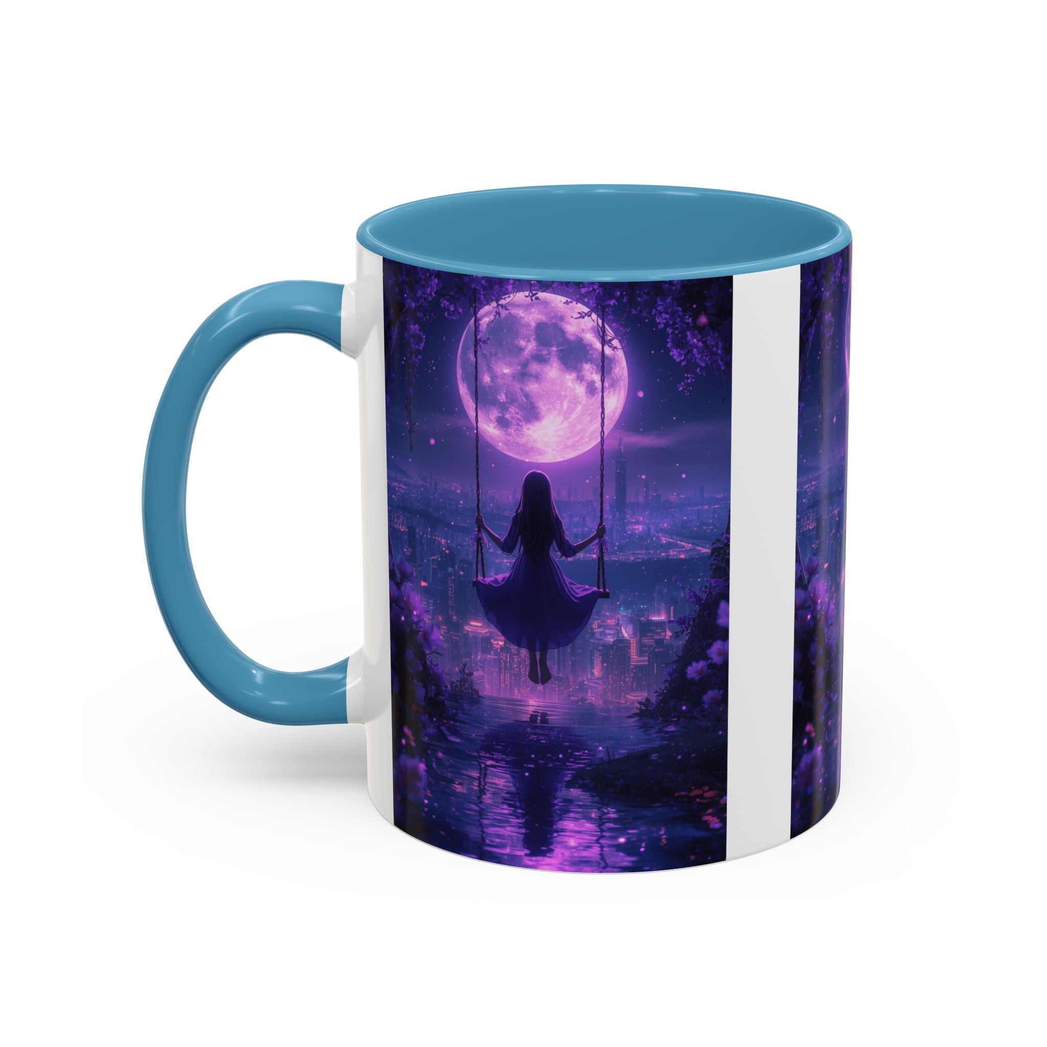 anime Dreamy Moonlit Swing Accent Coffee Mug, Artistic Mug, Celestial Coffee Cup, Fantasy Beverage Holder, Gift for Dreamers