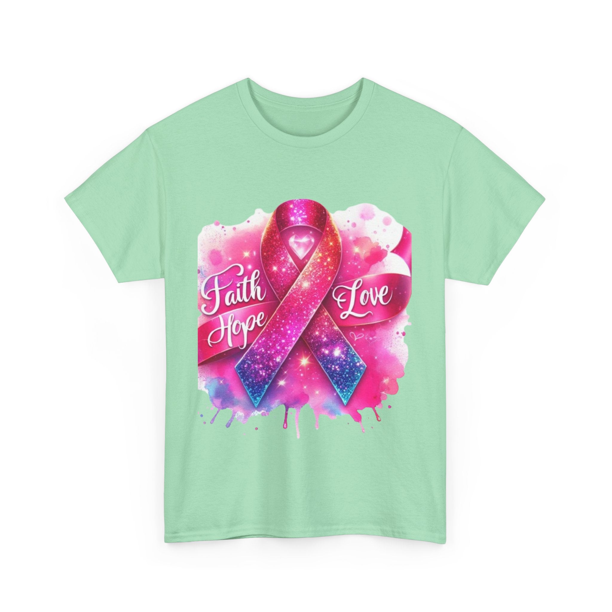 Faith, Hope, Love Tee - Unisex Heavy Cotton T-Shirt, Inspirational Shirt, Cancer Awareness Gift, Motivational Apparel, Stylish Everyday Wear