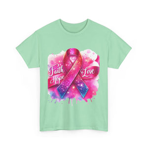 Faith, Hope, Love Tee - Unisex Heavy Cotton T-Shirt, Inspirational Shirt, Cancer Awareness Gift, Motivational Apparel, Stylish Everyday Wear