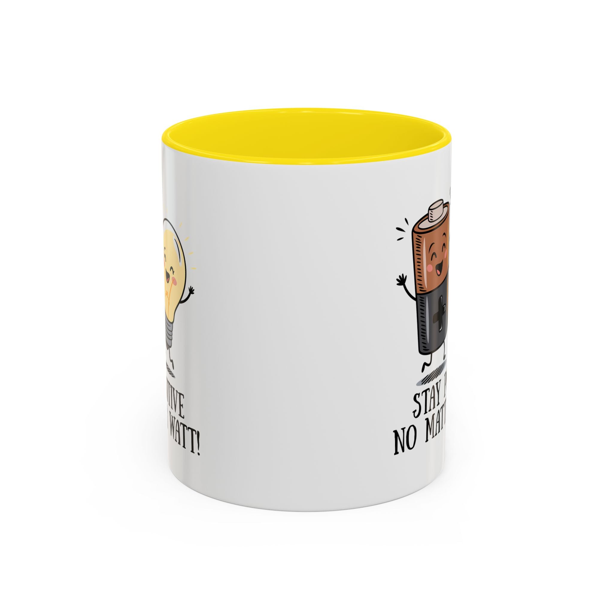 Stay Positive Accent Coffee Mug - 11oz & 15oz - Cute Light Bulb & Battery Design