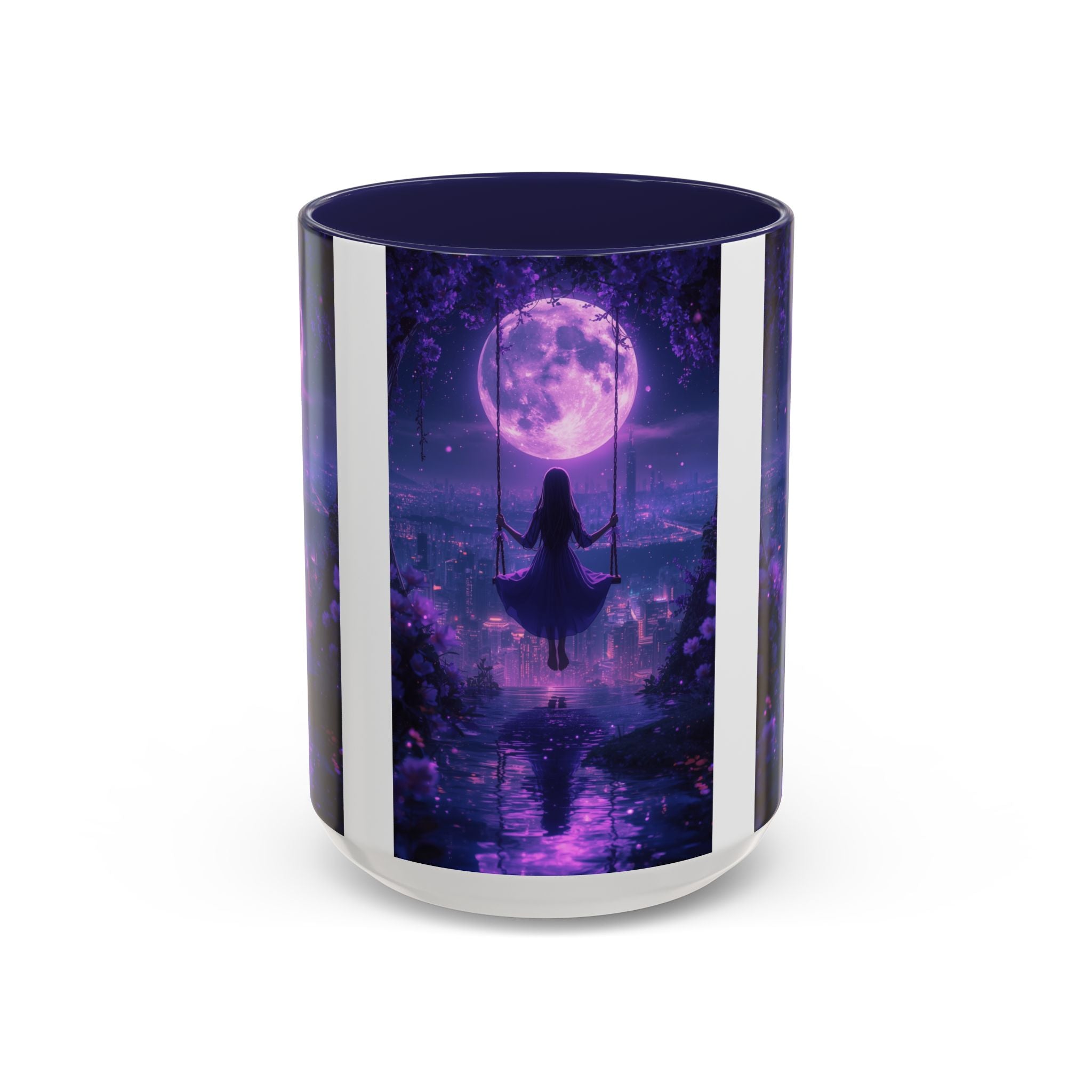 anime Dreamy Moonlit Swing Accent Coffee Mug, Artistic Mug, Celestial Coffee Cup, Fantasy Beverage Holder, Gift for Dreamers