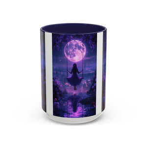 anime Dreamy Moonlit Swing Accent Coffee Mug, Artistic Mug, Celestial Coffee Cup, Fantasy Beverage Holder, Gift for Dreamers