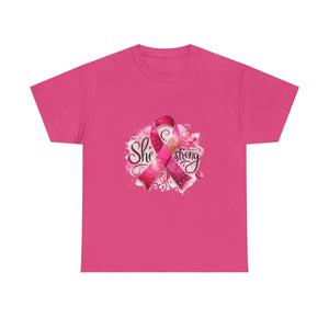 Breast Cancer Awareness Tee - She's Strong, Gift for Survivors, Supportive T-Shirt, Awareness Month, Inspirational Apparel