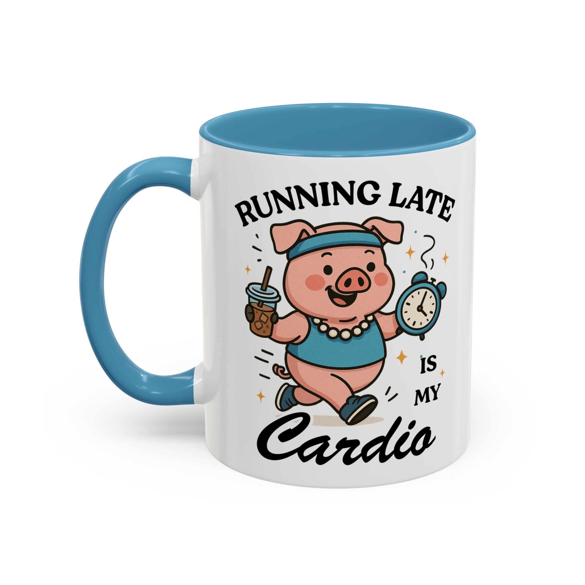 Running Late Is My Cardio Coffee Mug — Funny Pig Jogger Accent Mug (11/15oz)