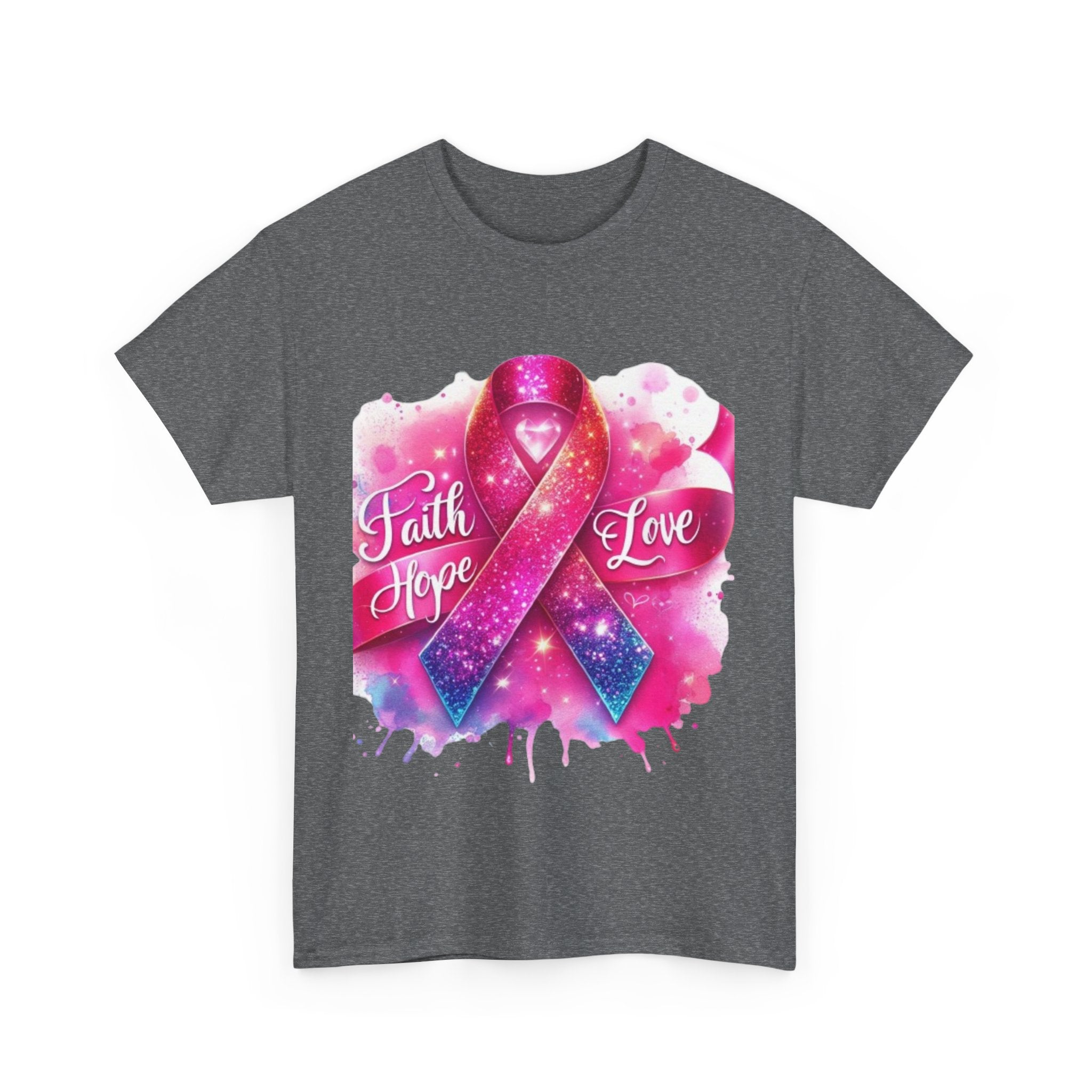 Faith, Hope, Love Tee - Unisex Heavy Cotton T-Shirt, Inspirational Shirt, Cancer Awareness Gift, Motivational Apparel, Stylish Everyday Wear