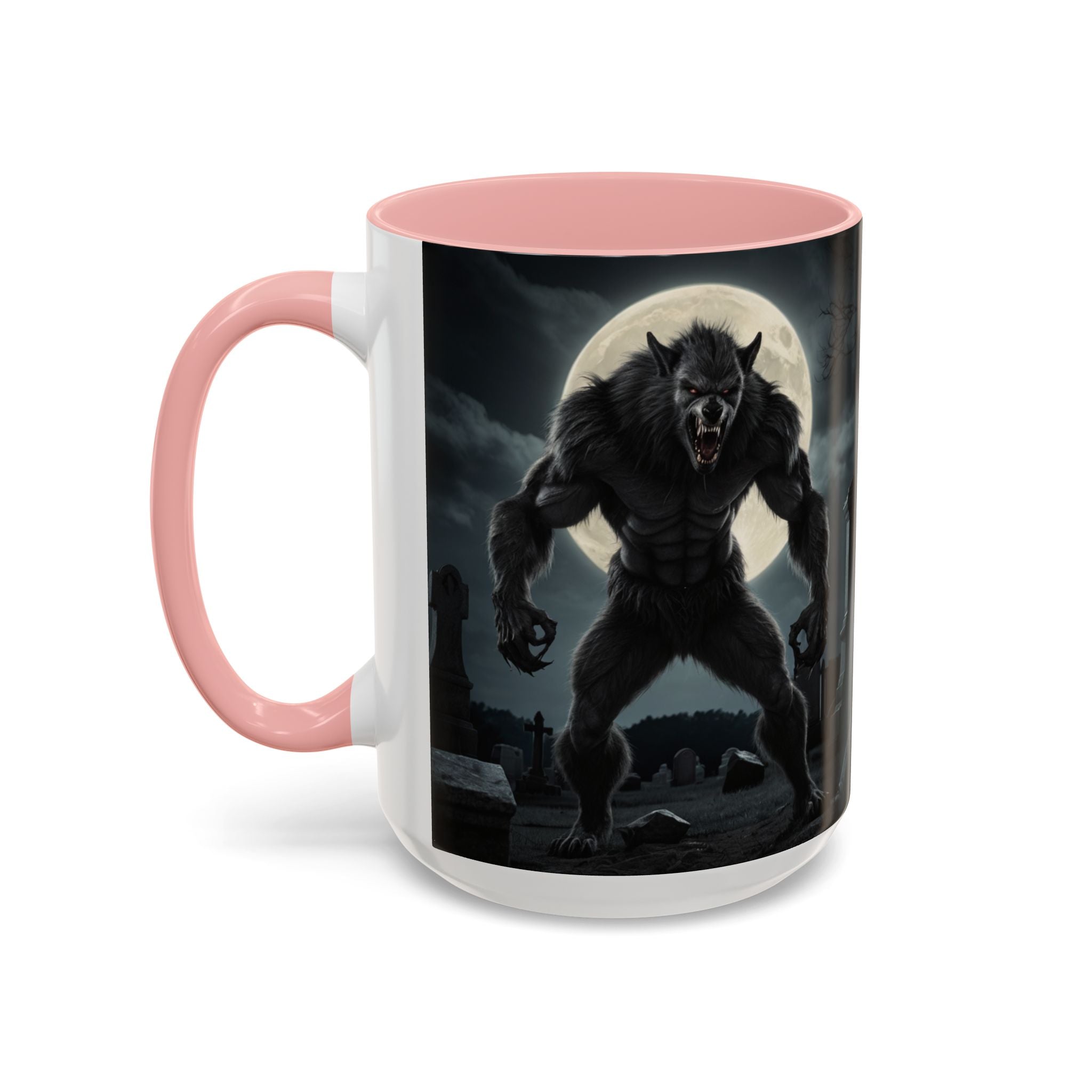 Werewolf Graveyard Coffee Mug — Gothic Moonlit Horror Accent Mug (11/15oz) fantasy