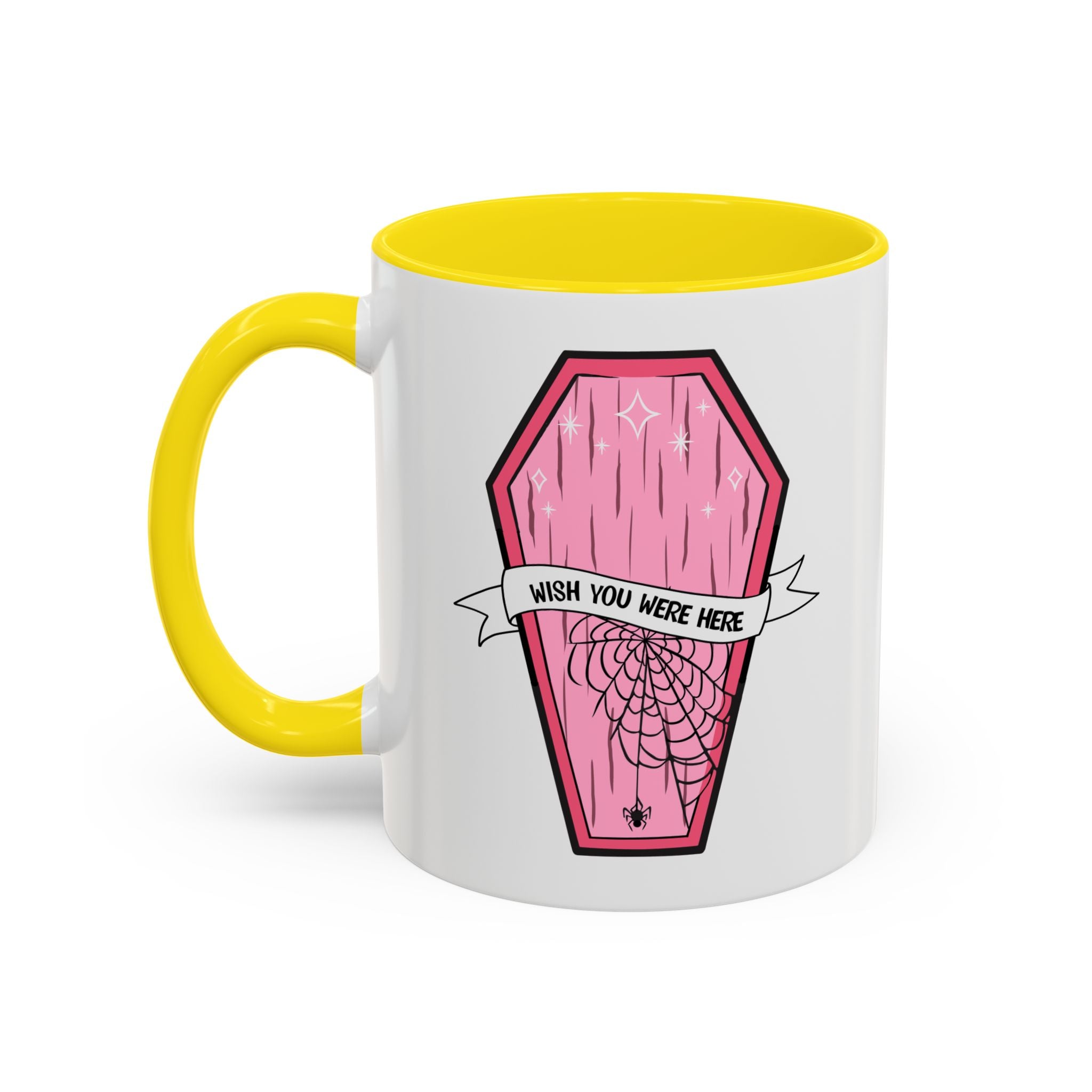 Pink Coffin Coffee Mug – "Wish You Were Here" Gothic Cute Tea Mug