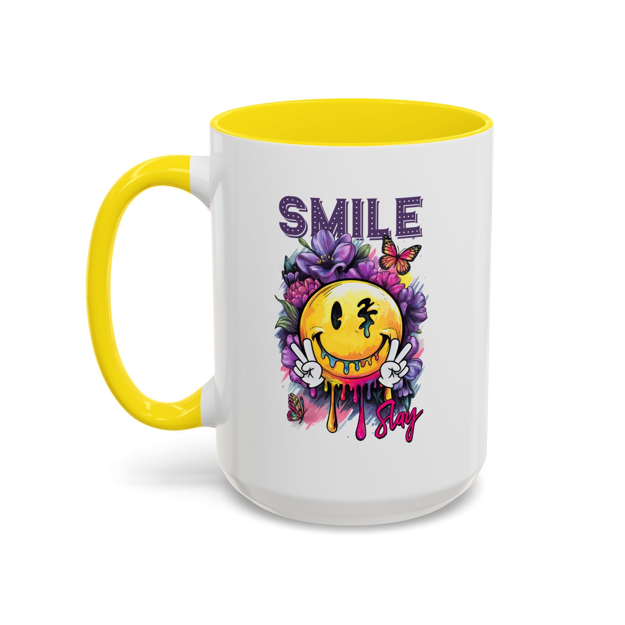 Smile Stay Accent Coffee Mug - Vibrant Floral Design for Positive Vibes