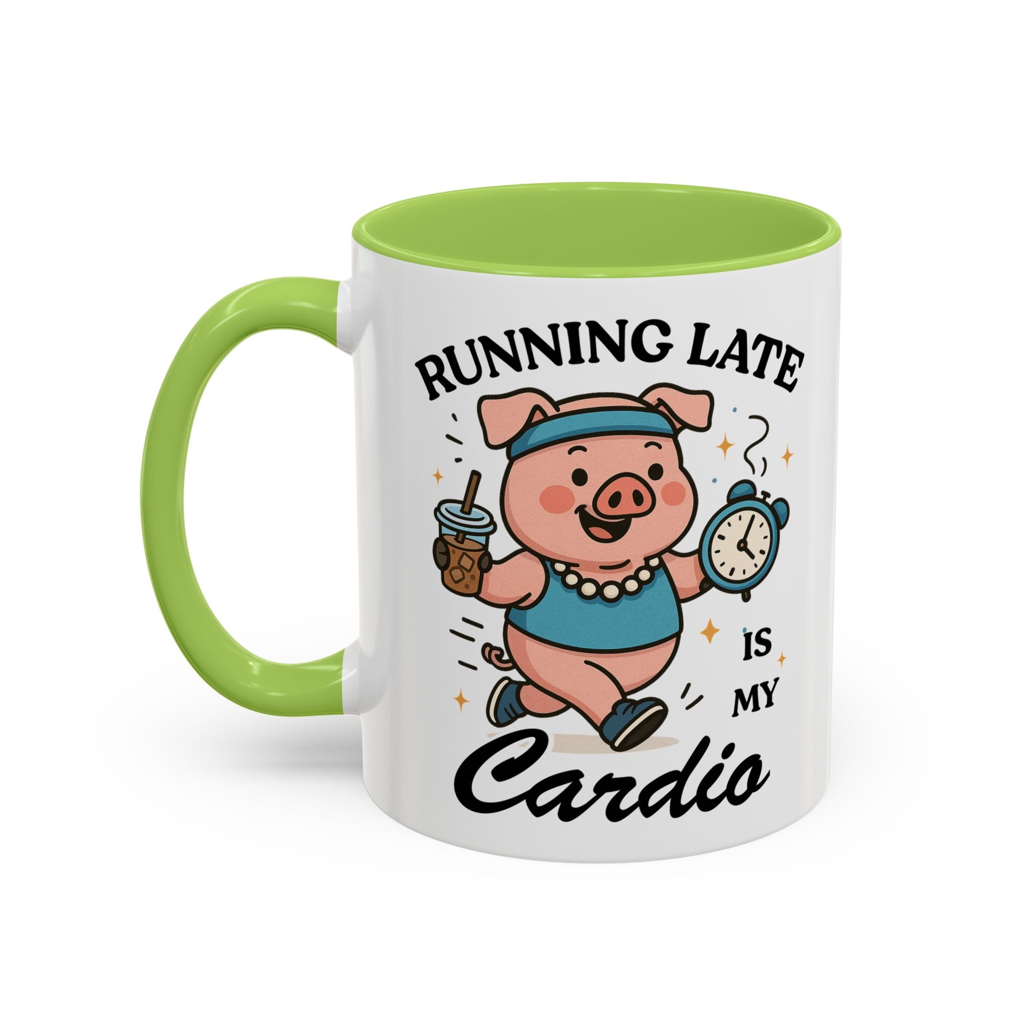Running Late Is My Cardio Coffee Mug — Funny Pig Jogger Accent Mug (11/15oz)