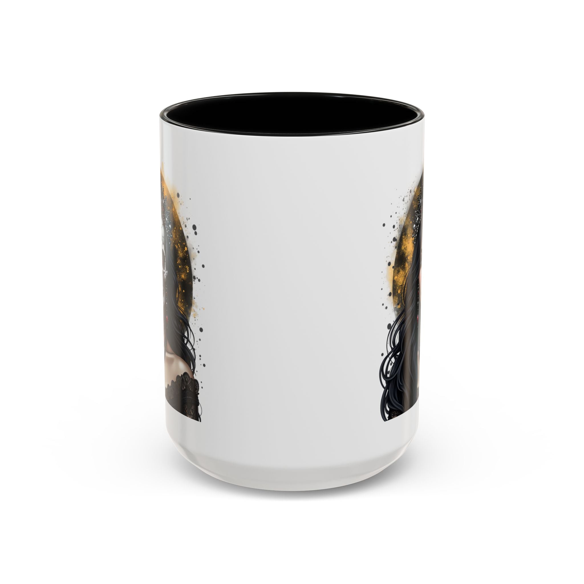 Gothic Art Accent Mug - Artistic Skull & Lady Design, Unique Coffee Cup for Halloween, Gift for Her, Decorative Kitchenware, Dark Aesthetic