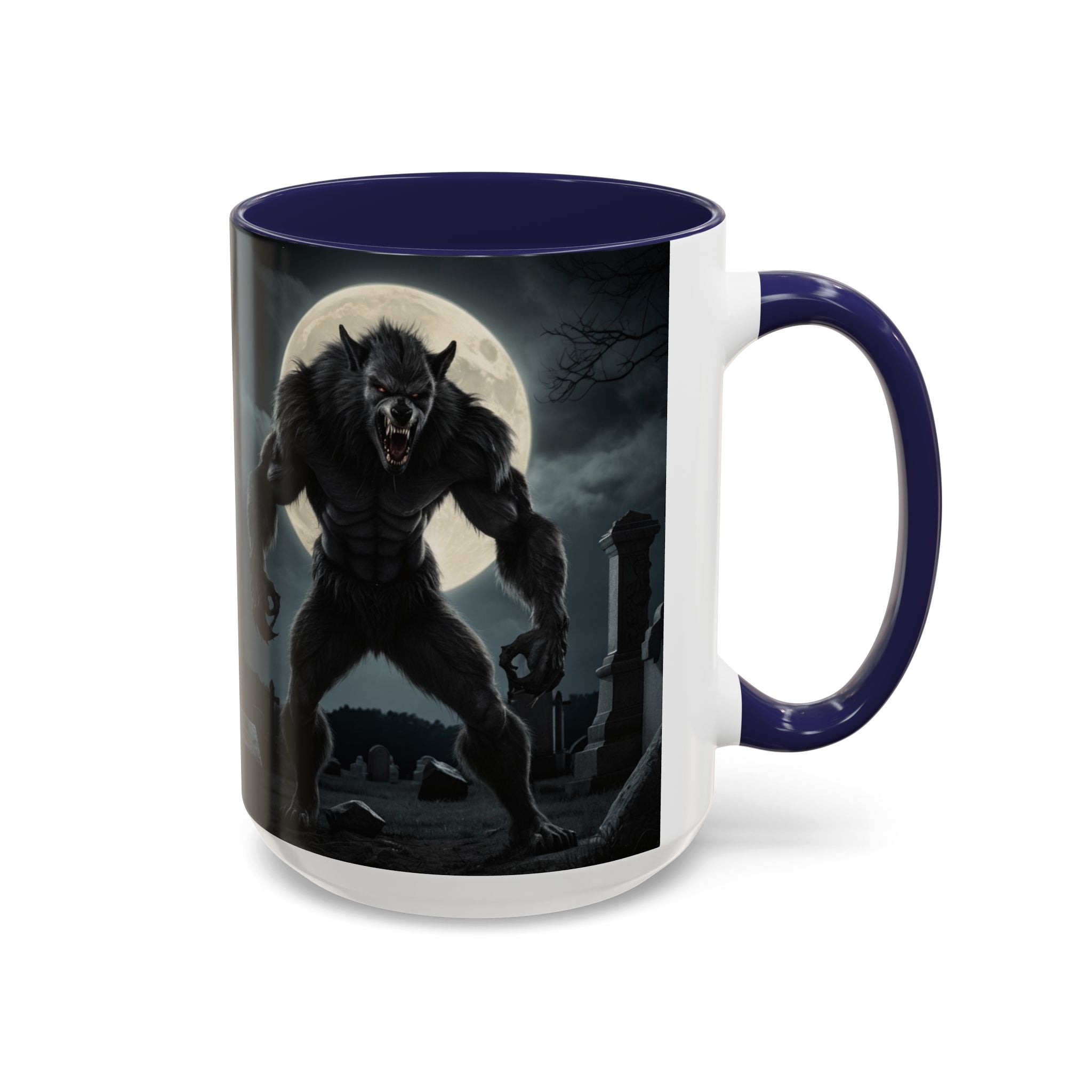 Werewolf Graveyard Coffee Mug — Gothic Moonlit Horror Accent Mug (11/15oz) fantasy