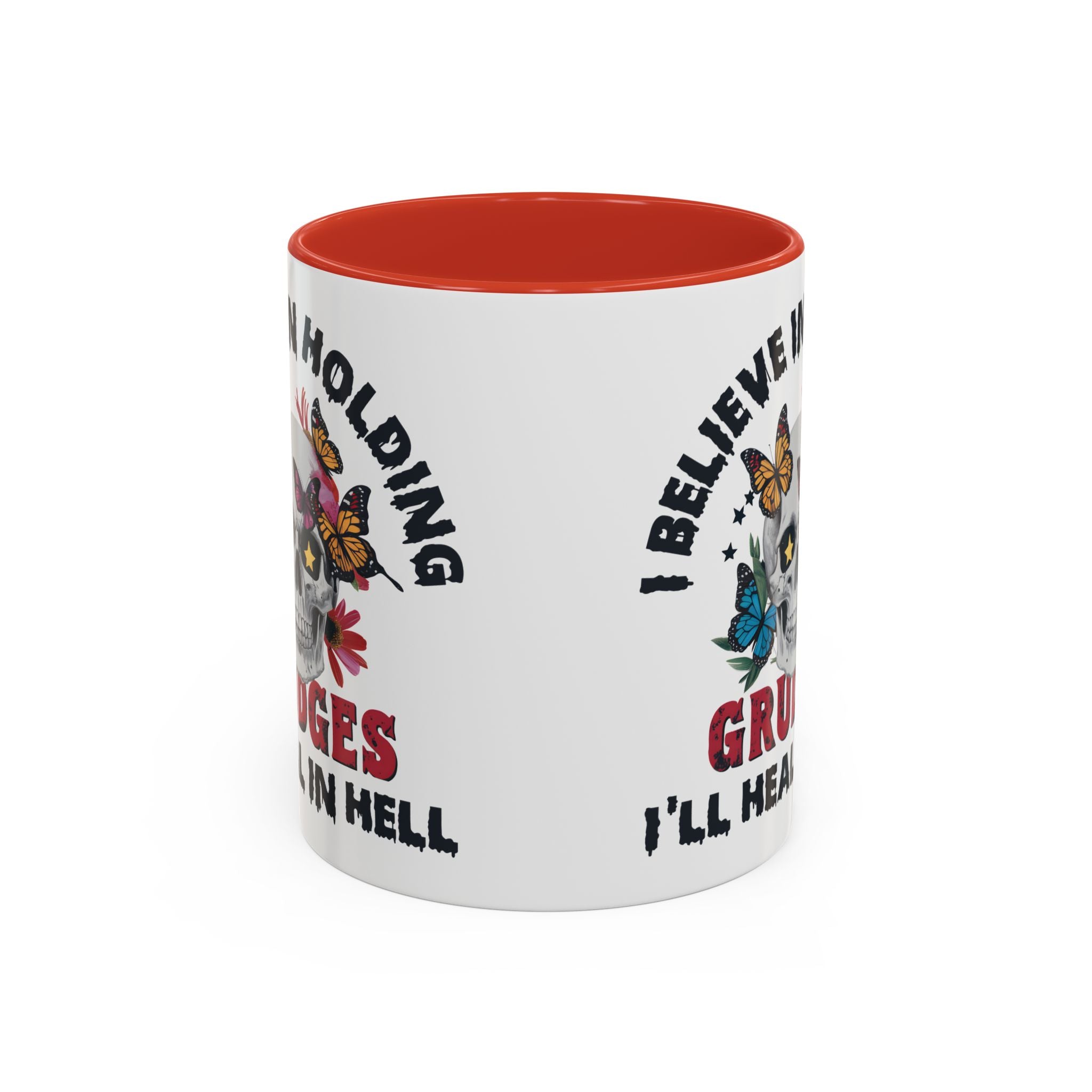 Grudge-Holder Coffee Mug - 11 & 15oz Ceramic with Floral Skull Design gothic horror art