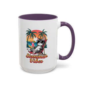 Summer Vibes Coffee Mug, Tropical Cat Mug, Beach Lover Gift, Fun Animal Sipware, Vacation-themed Drinkware, Pet Lover Cup